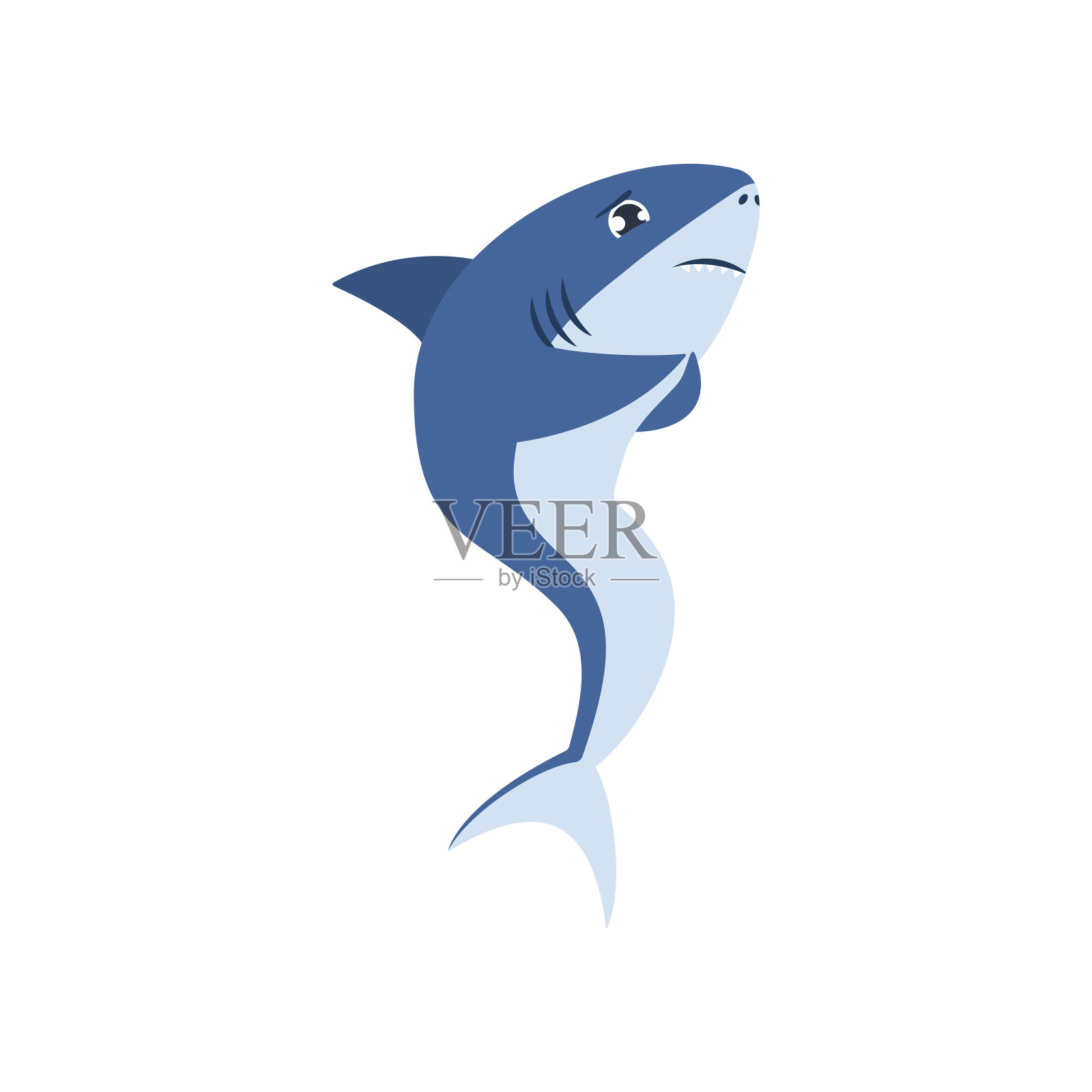 可爱的鲨鱼伤心或害怕的卡通插图插画图片素材