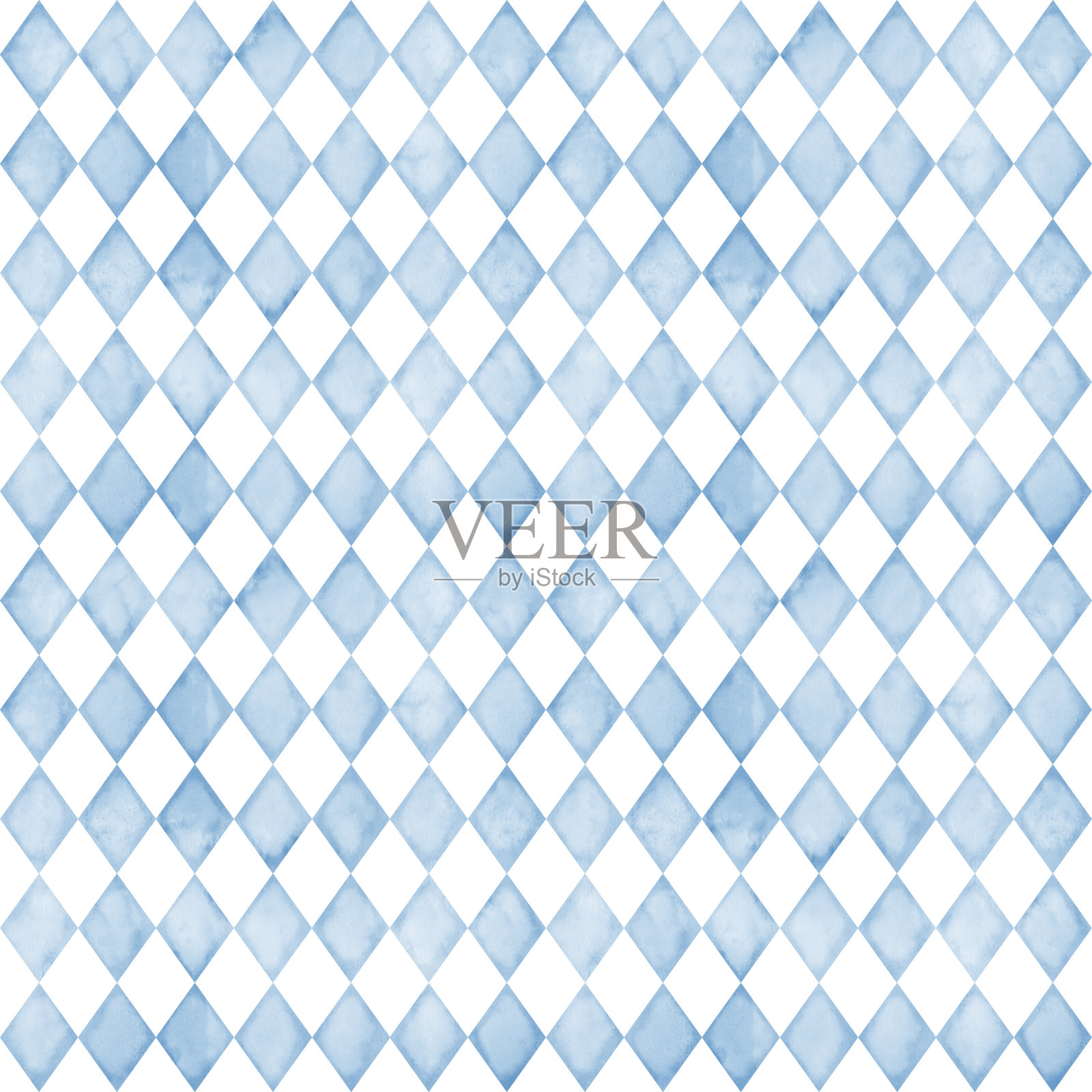 无缝水彩几何图案与蓝色菱形孤立的背景。手绘的壁纸或包装纸插图。纹理与菱形纺织设计。简单的复古背景插画图片素材