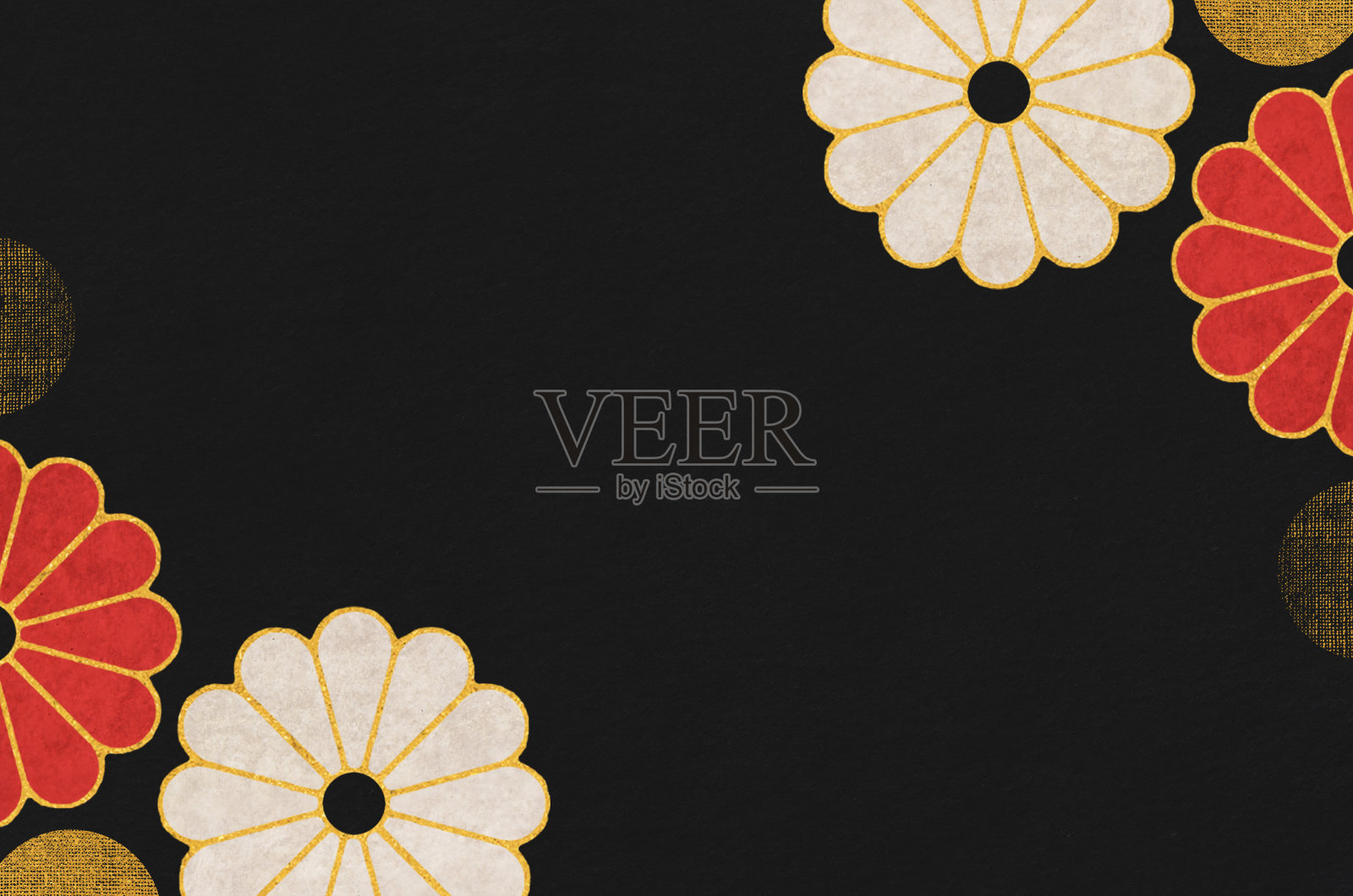 日本和纸背景与花卉框架插图插画图片素材