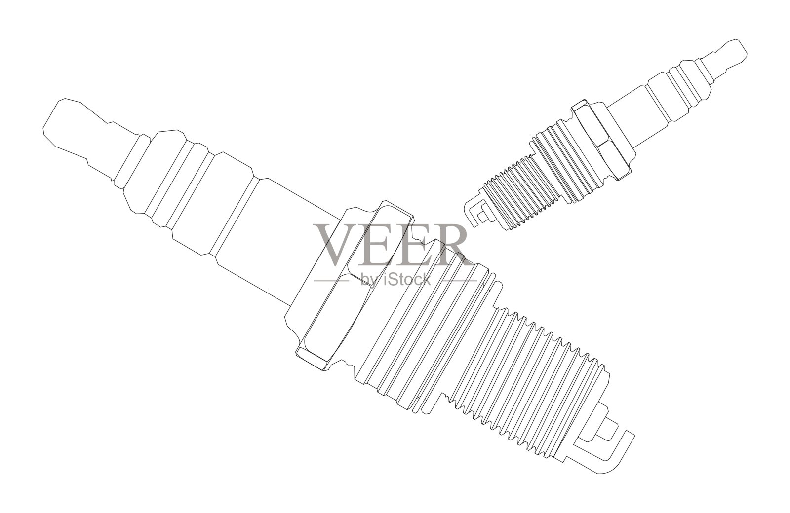 汽车发动机火花塞，矢量线插画图片素材