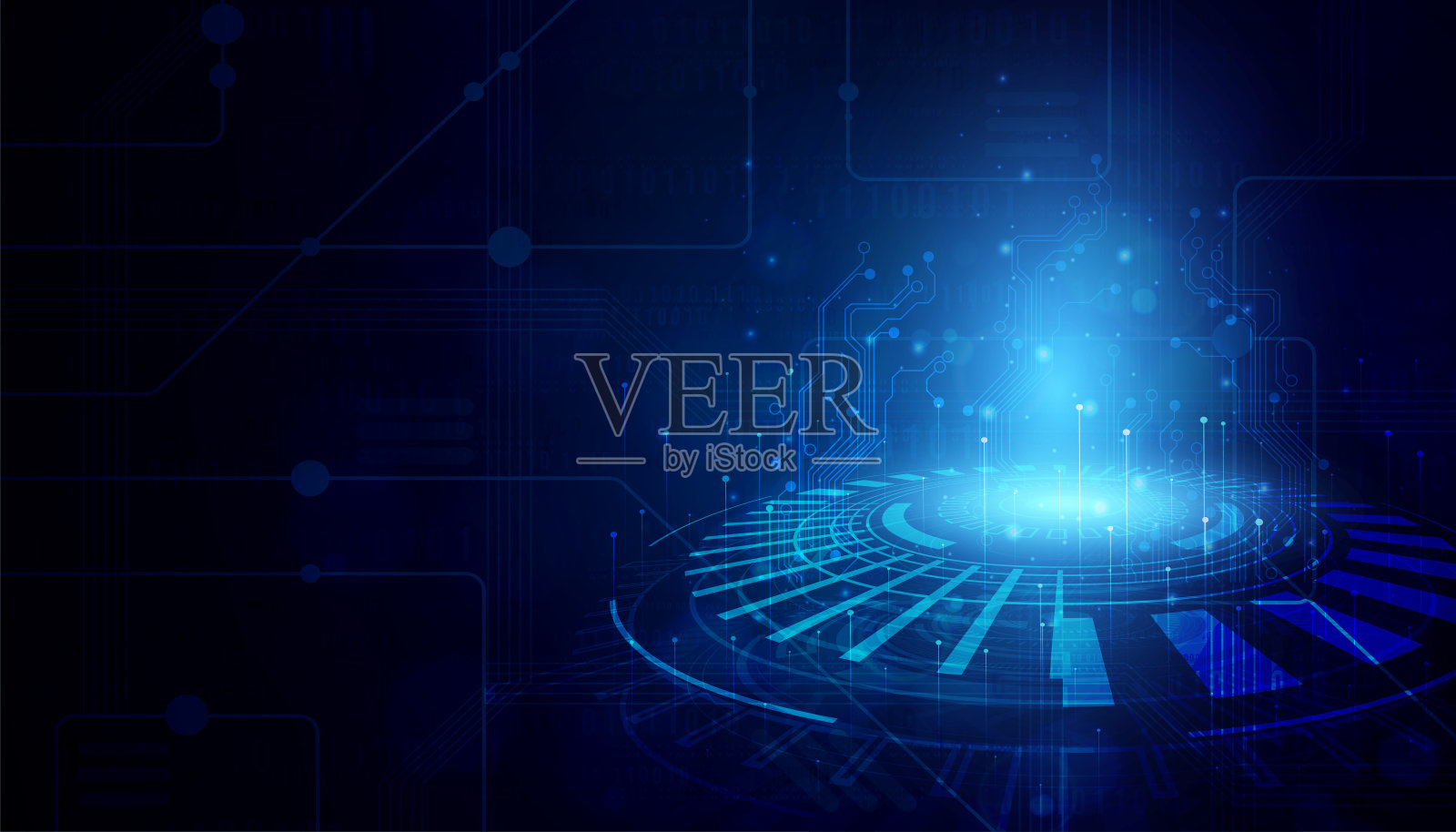 摘要数字技术未来电路板蓝色背景，网络科技布局，创新未来Ai大数据，全球互联网网络连接，云高科技例证向量插画图片素材