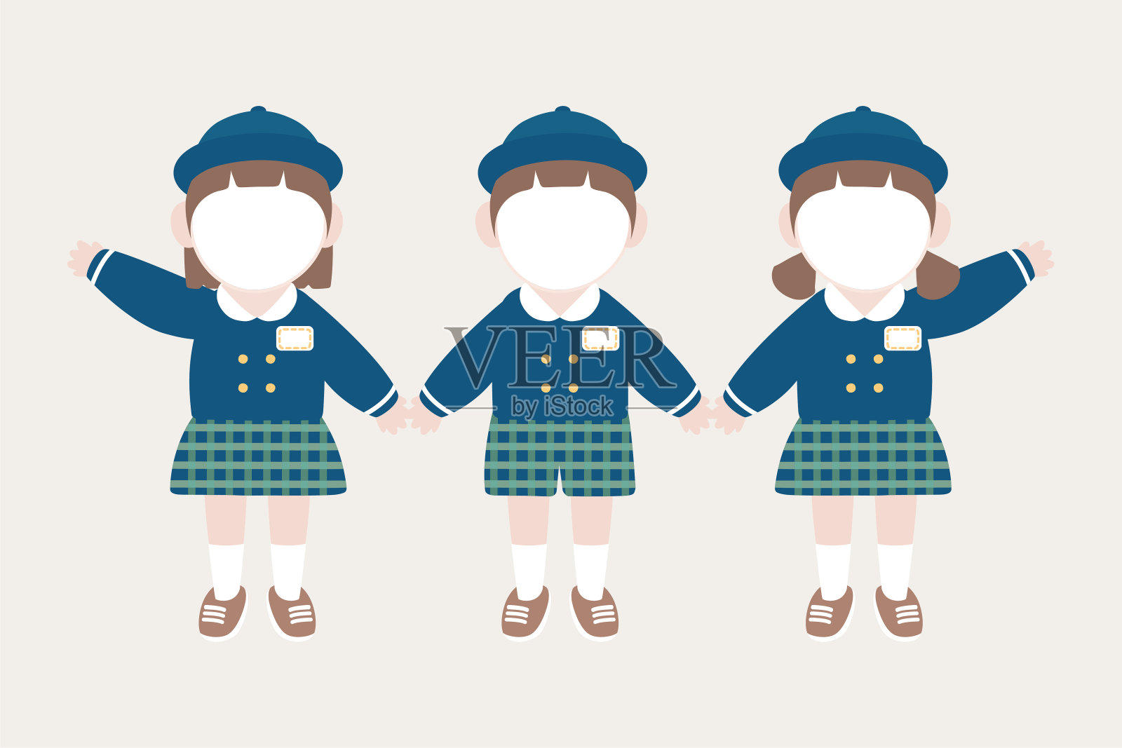 幼儿园儿童统一字符矢量插图。插画图片素材