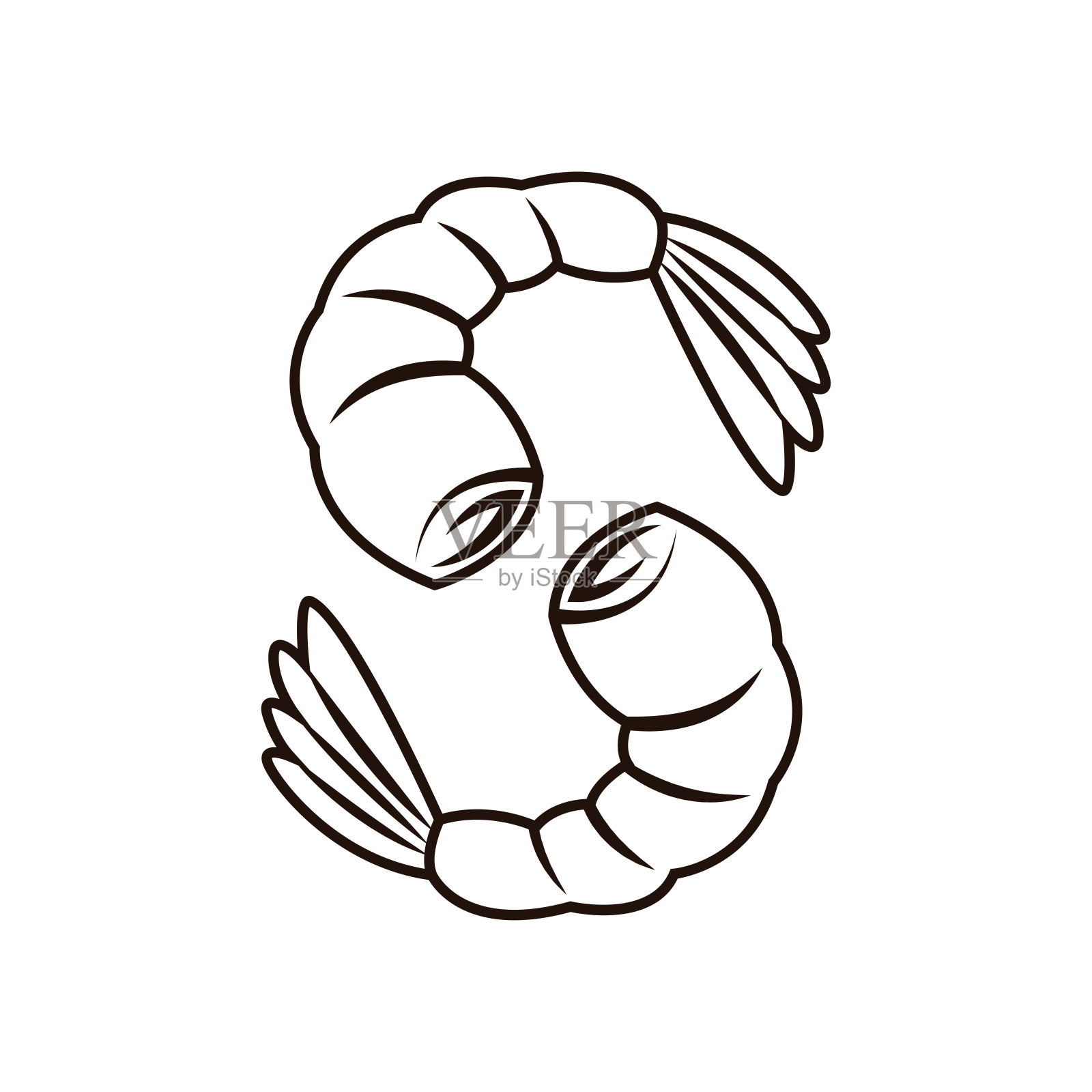 虾涂鸦符号。虾标志设计。海鲜标志。插画图片素材