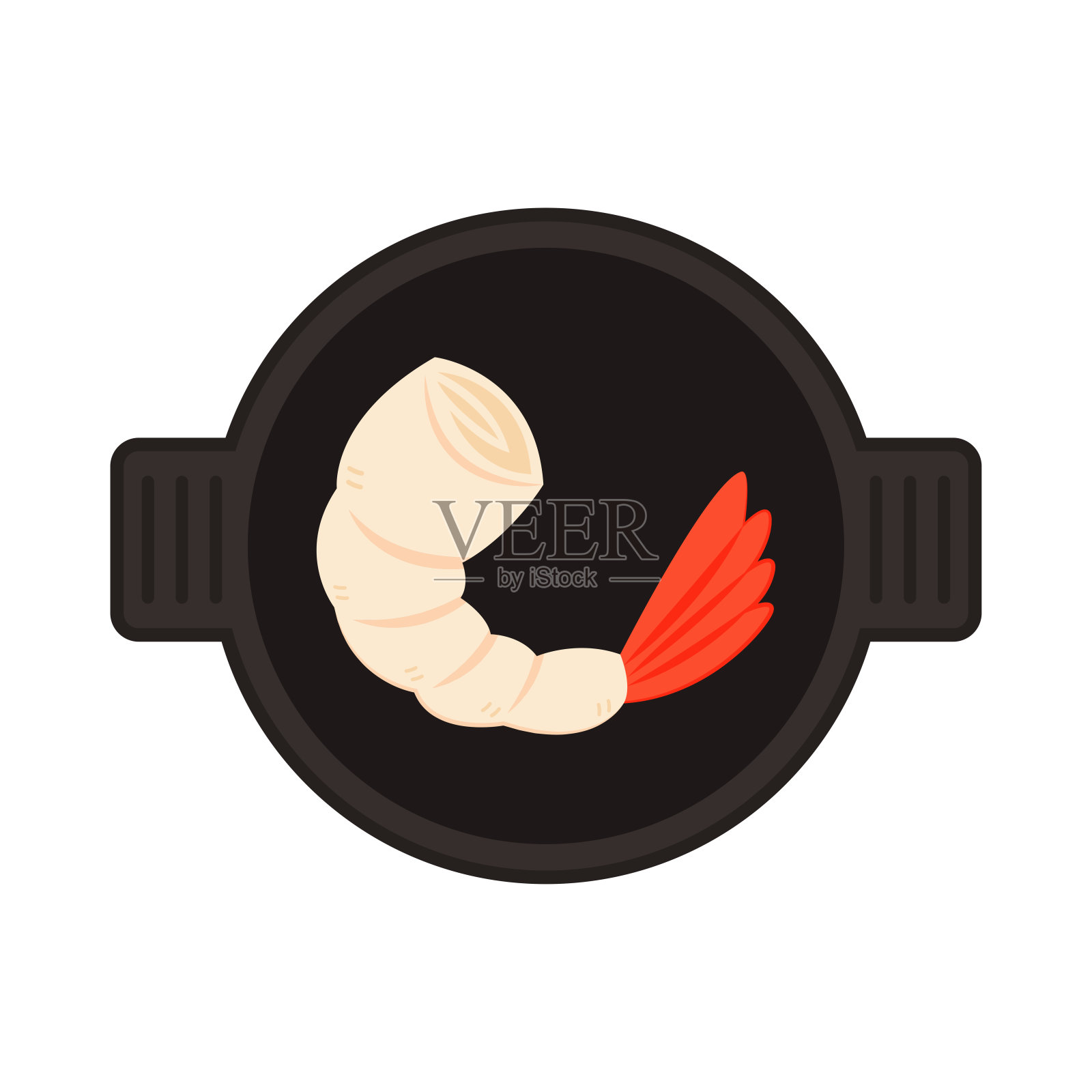 虾卡通矢量。平底矢量上的虾。虾标志设计。海鲜标志。插画图片素材