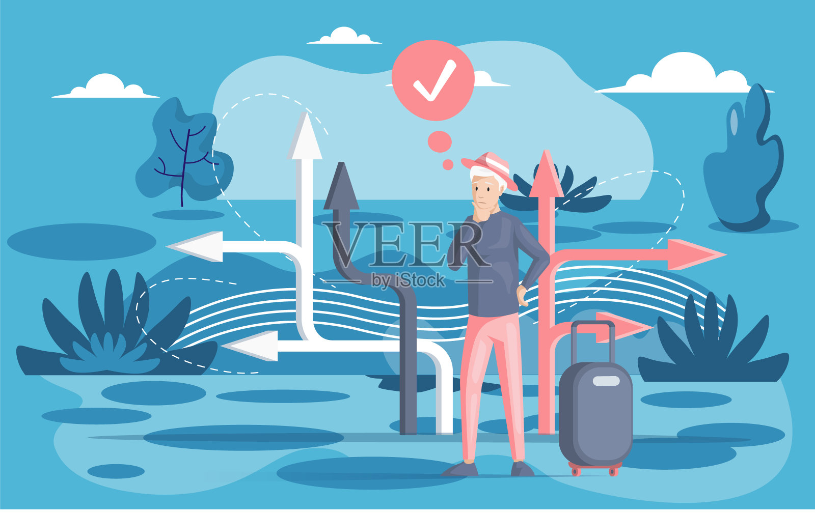 使道路选择混乱。人思考问题的解决方案，选择人的概念插画图片素材