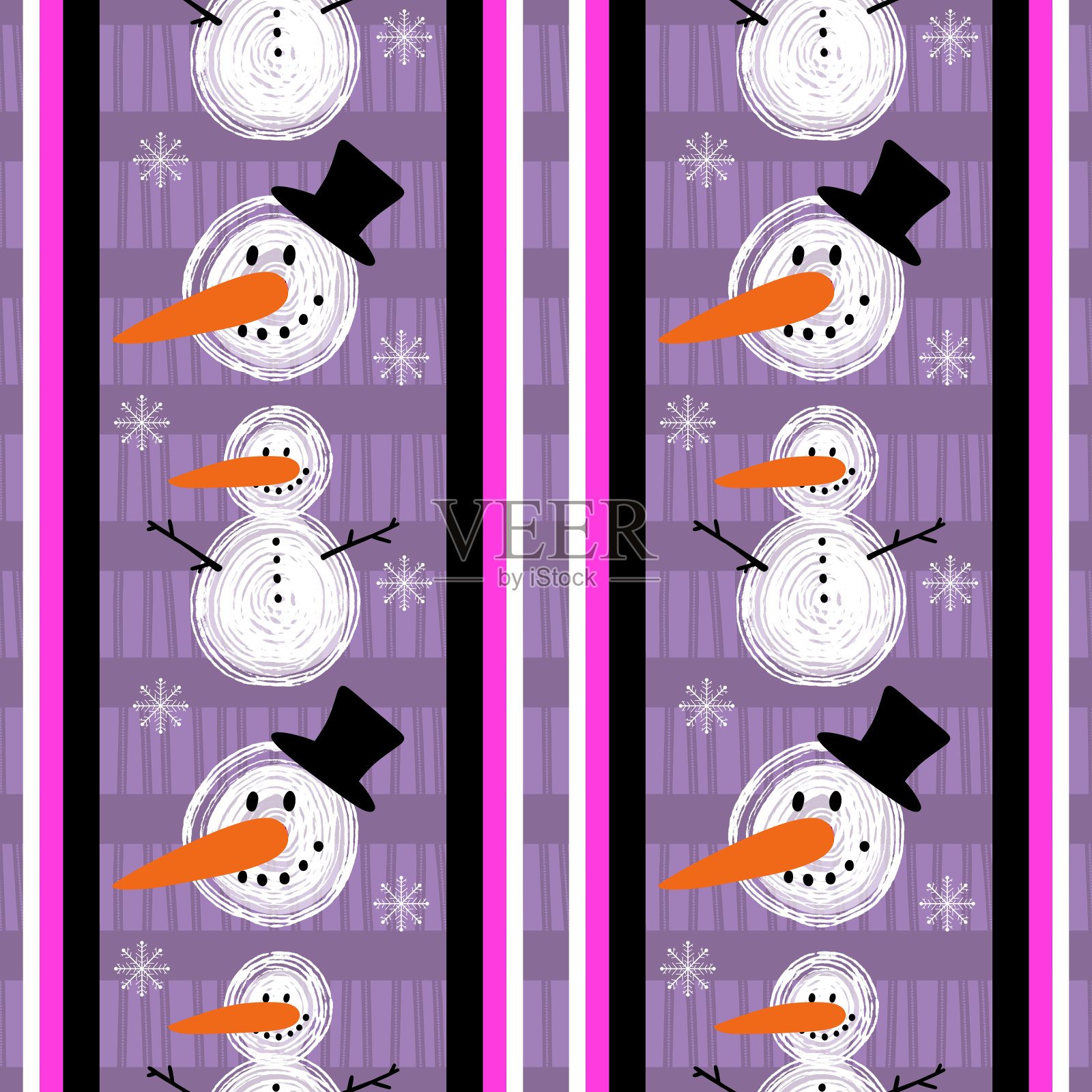 冬季印花与雪人和雪花插画图片素材