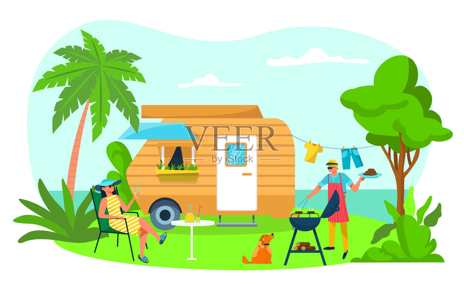 家庭休息户外露营拖车房子设计元素图片