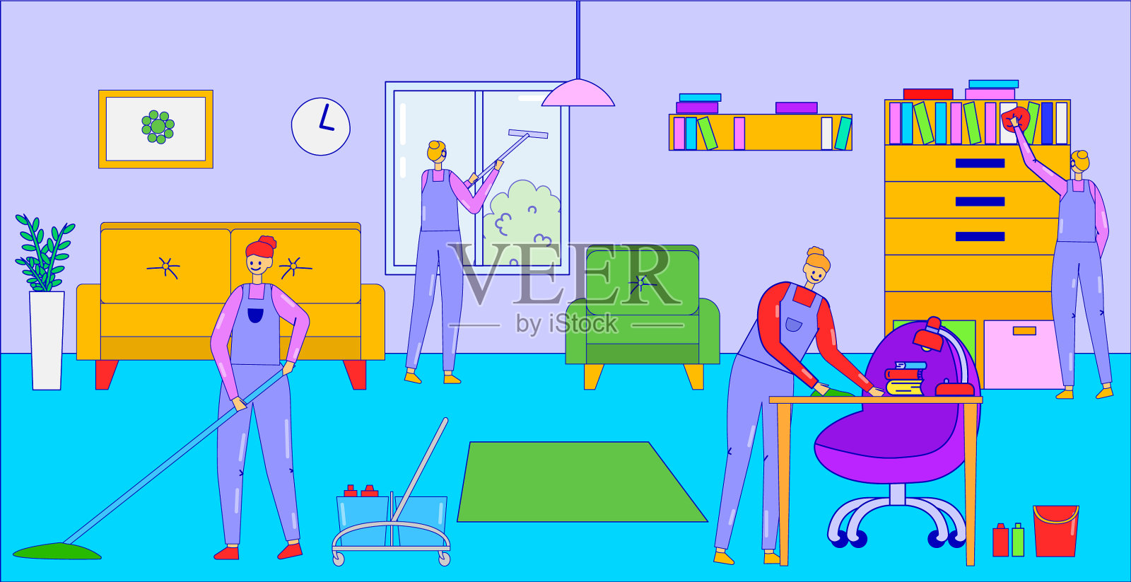 企业保洁服务专业团队插画图片素材