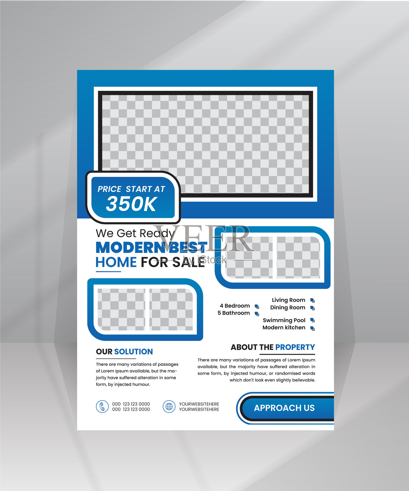 现代房屋销售传单模板与照片的房地产经纪人设计模板素材