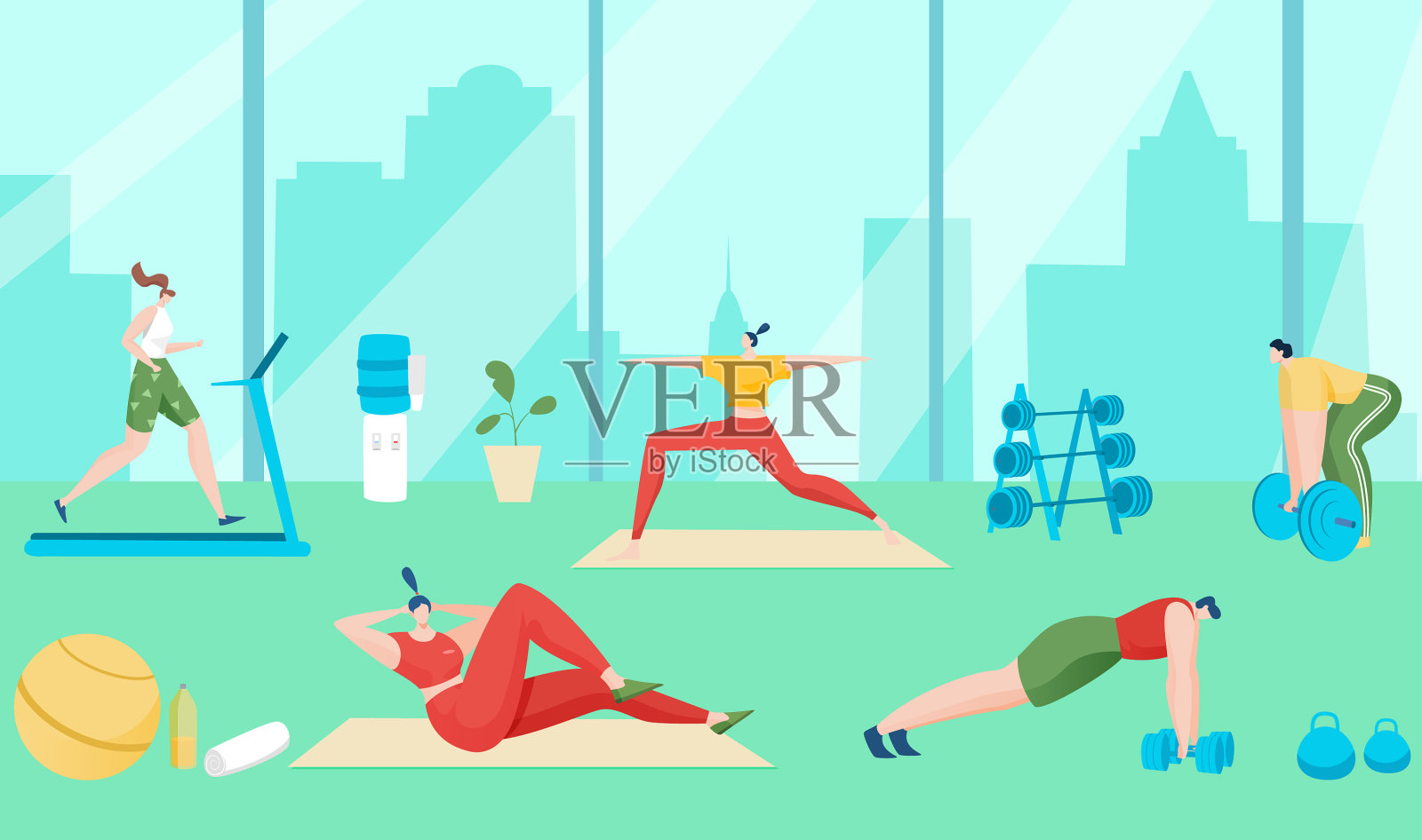 健身训练大厅房间人的性格插画图片素材