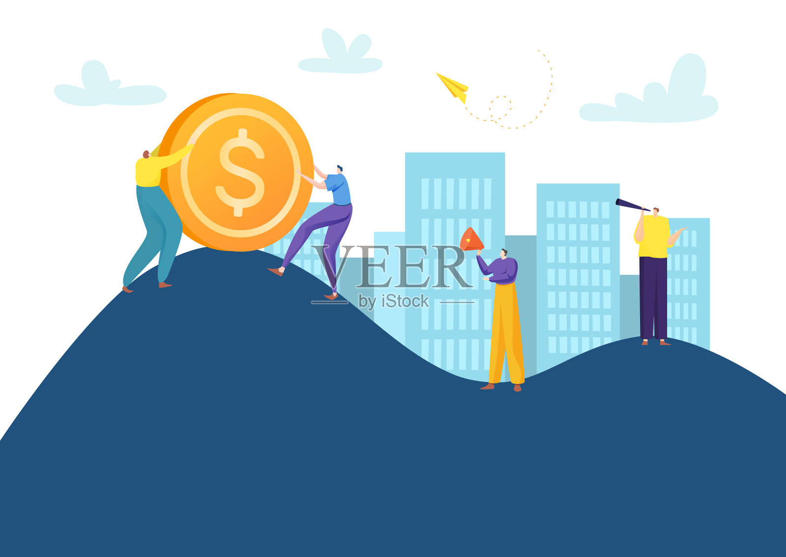 投资者品格一起推山金插画图片素材