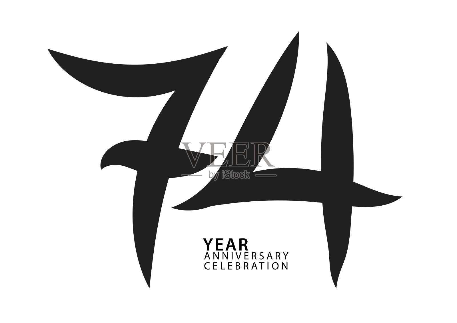 74周年庆典黑色彩色标志矢量，74号设计，74岁生日邀请函，标志数字设计矢量插图，图形元素，书法字体，排版标志插画图片素材