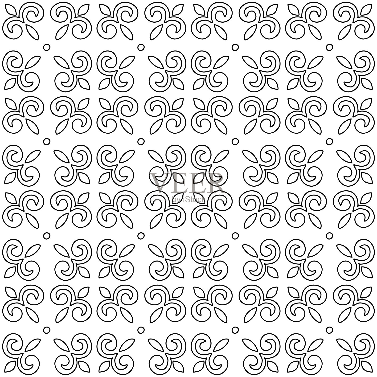 一个矢量无缝模式的黑色手绘抽象形状孤立在白色背景插画图片素材