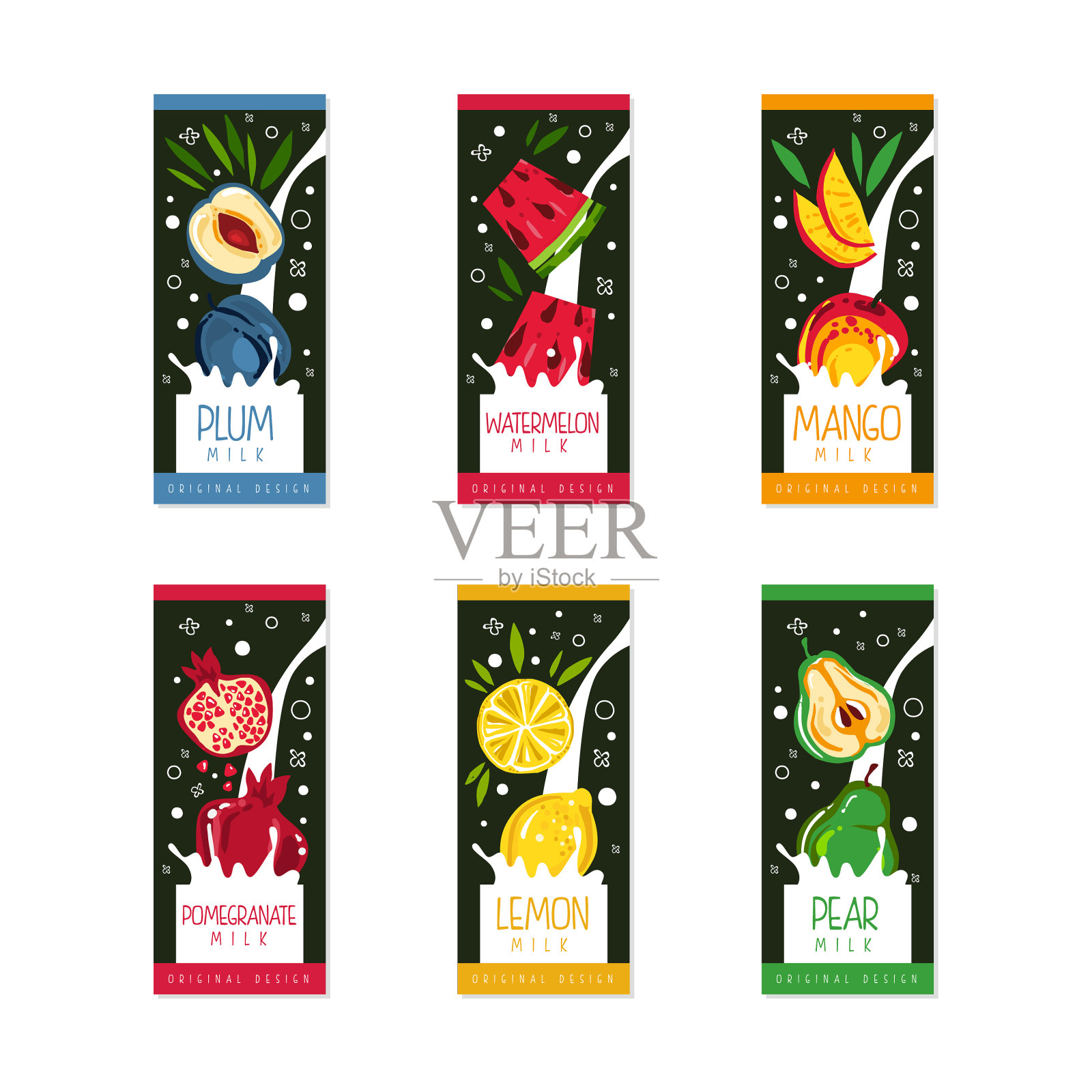 水果奶标签设置有机产品标识插画图片素材