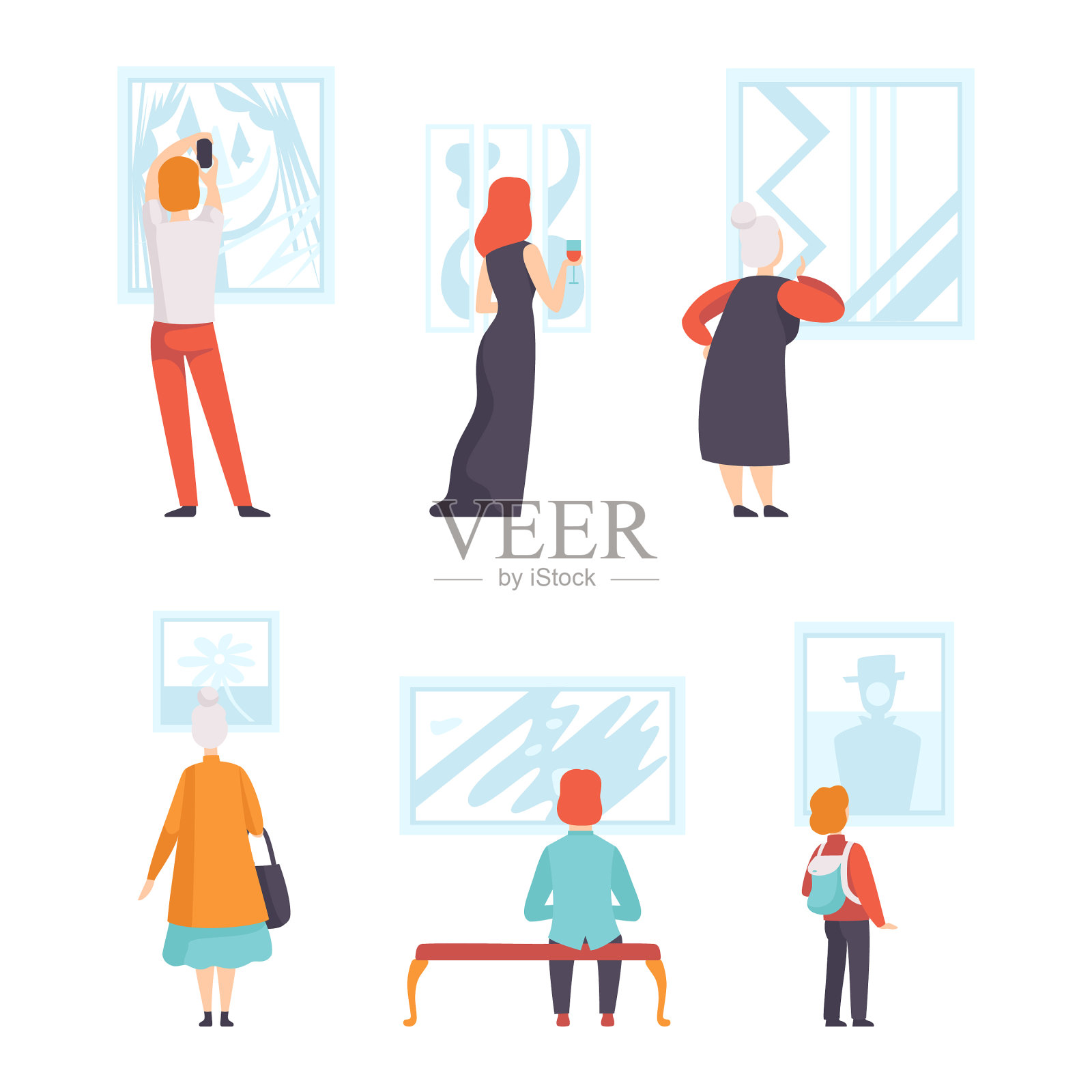 人们参观经典艺术画廊插画图片素材