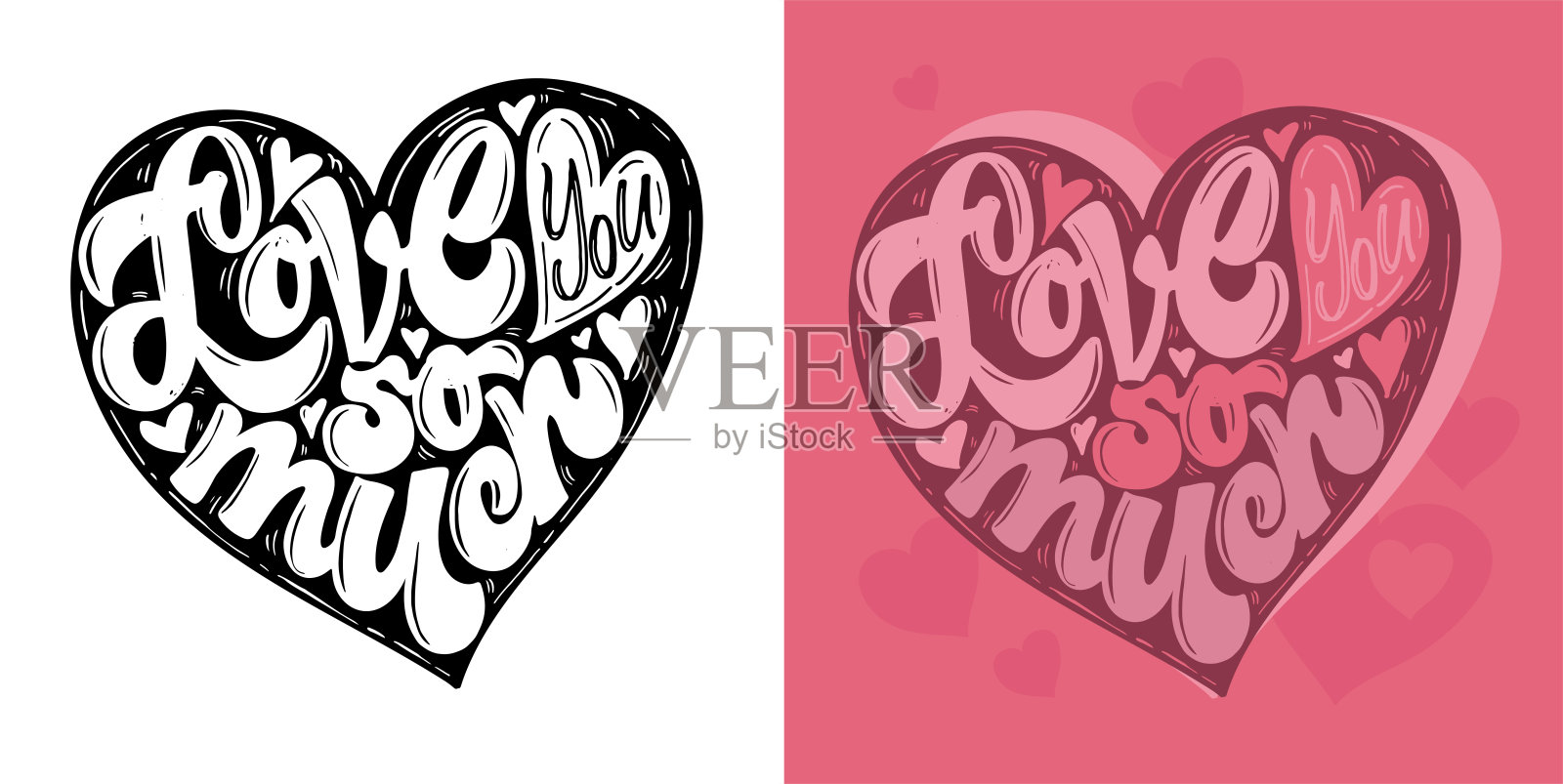 手绘可爱“我爱你”主题涂鸦明信片插画图片素材