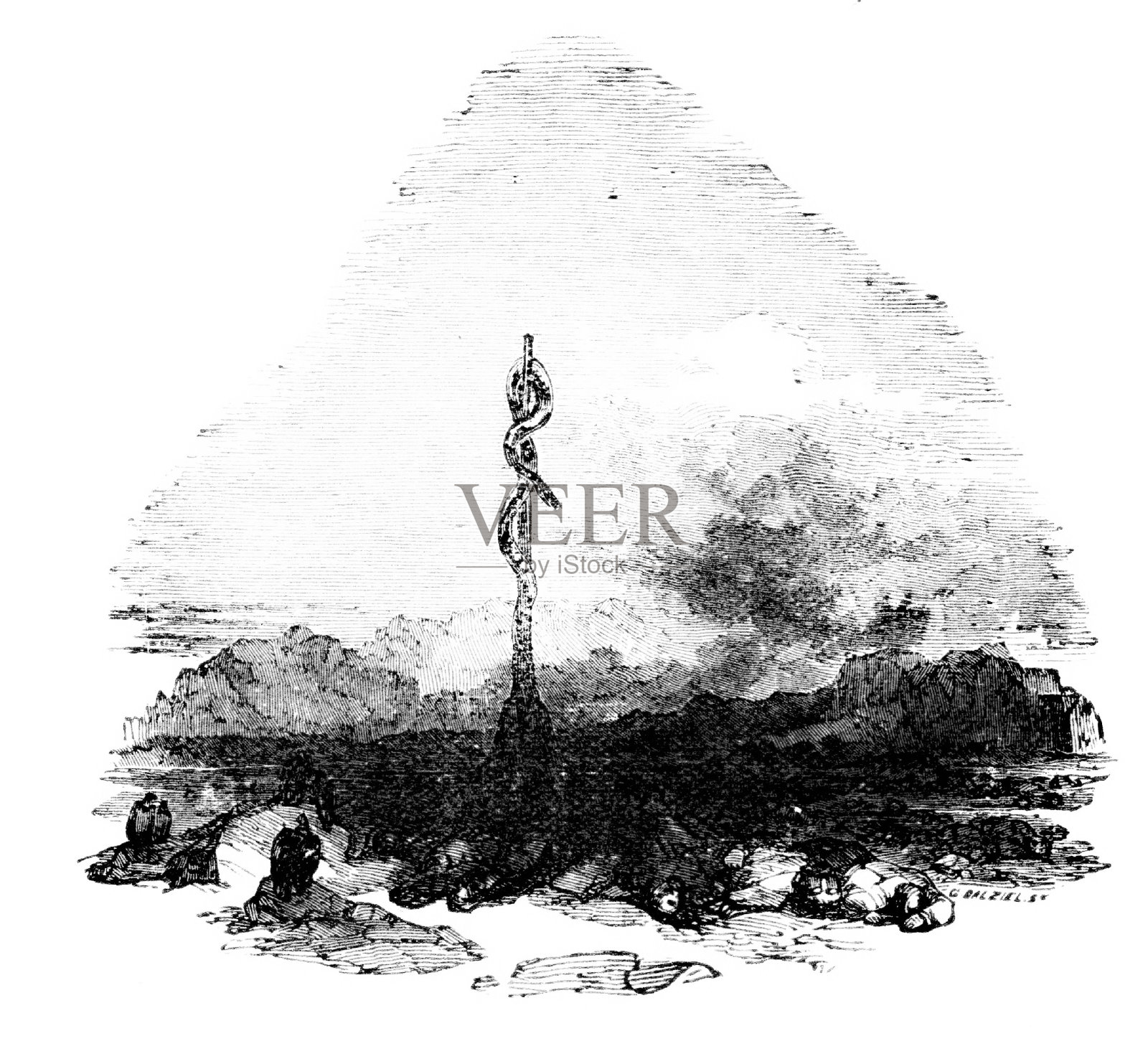 摩西把铜蛇放在杆子上插画图片素材