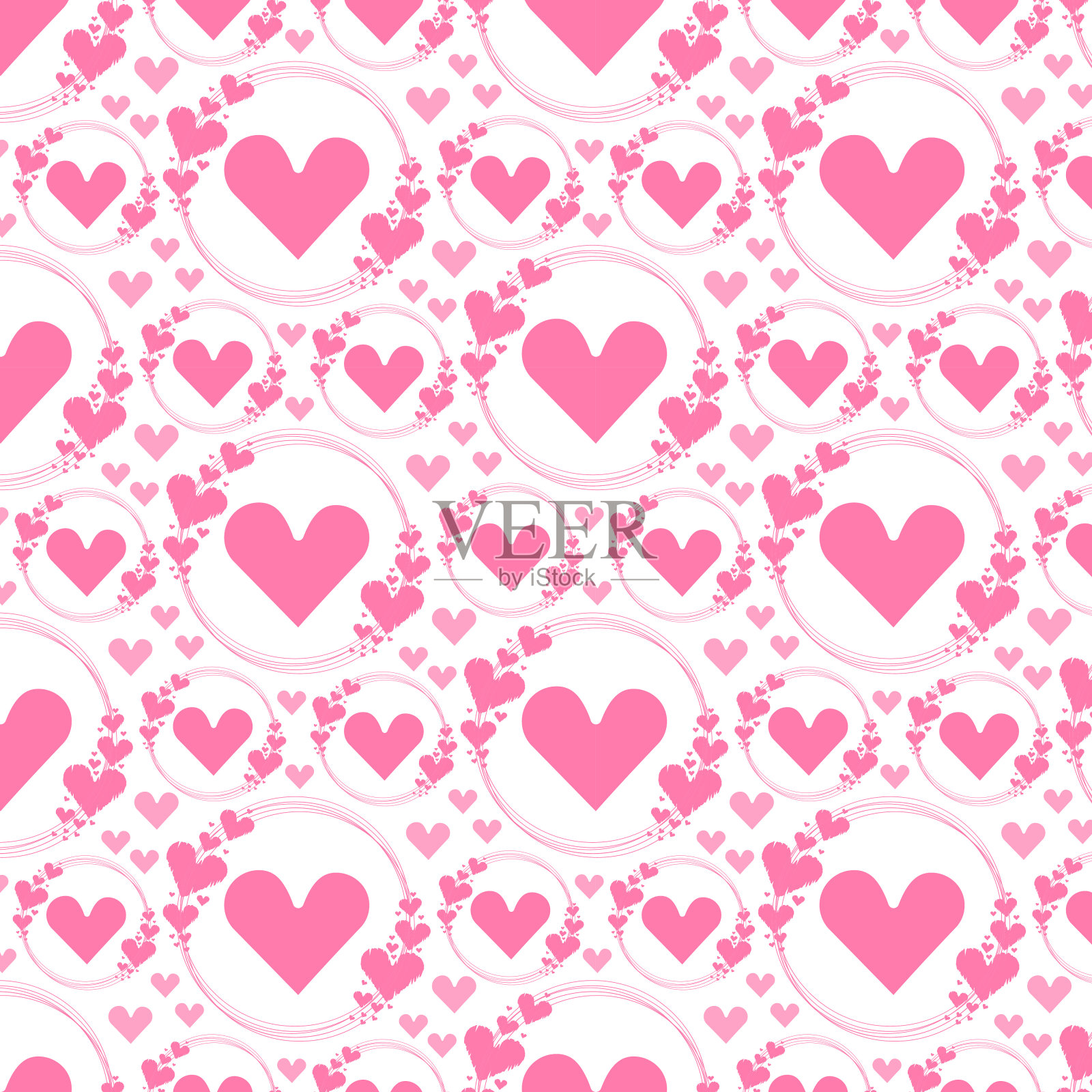白色背景上的爱心无缝手绘矢量图案。抽象的粉彩色纹理。用于织物的包装纸。插画图片素材