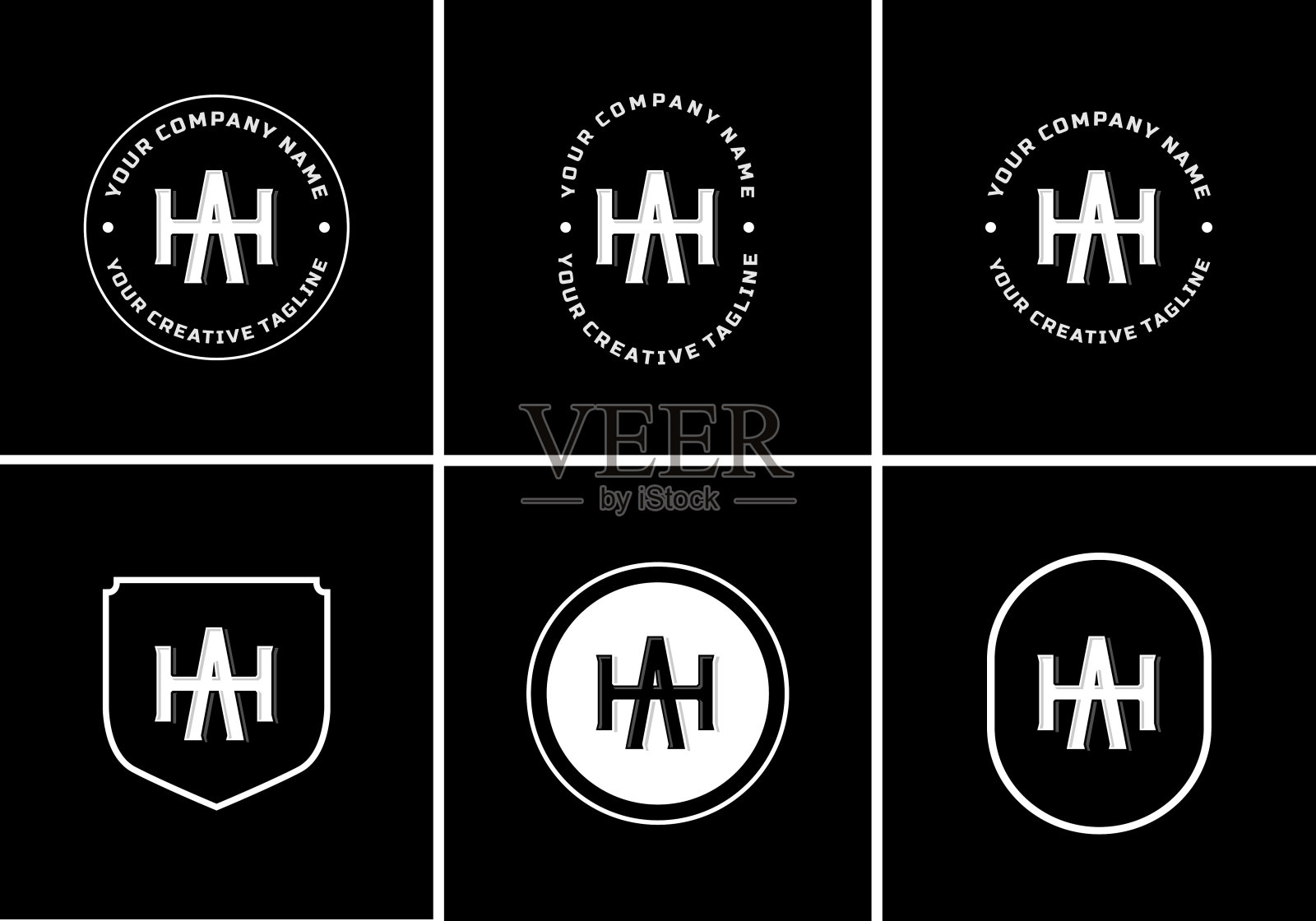 字母AH或HA字母组合模板标志初始，徽章设计插画图片素材