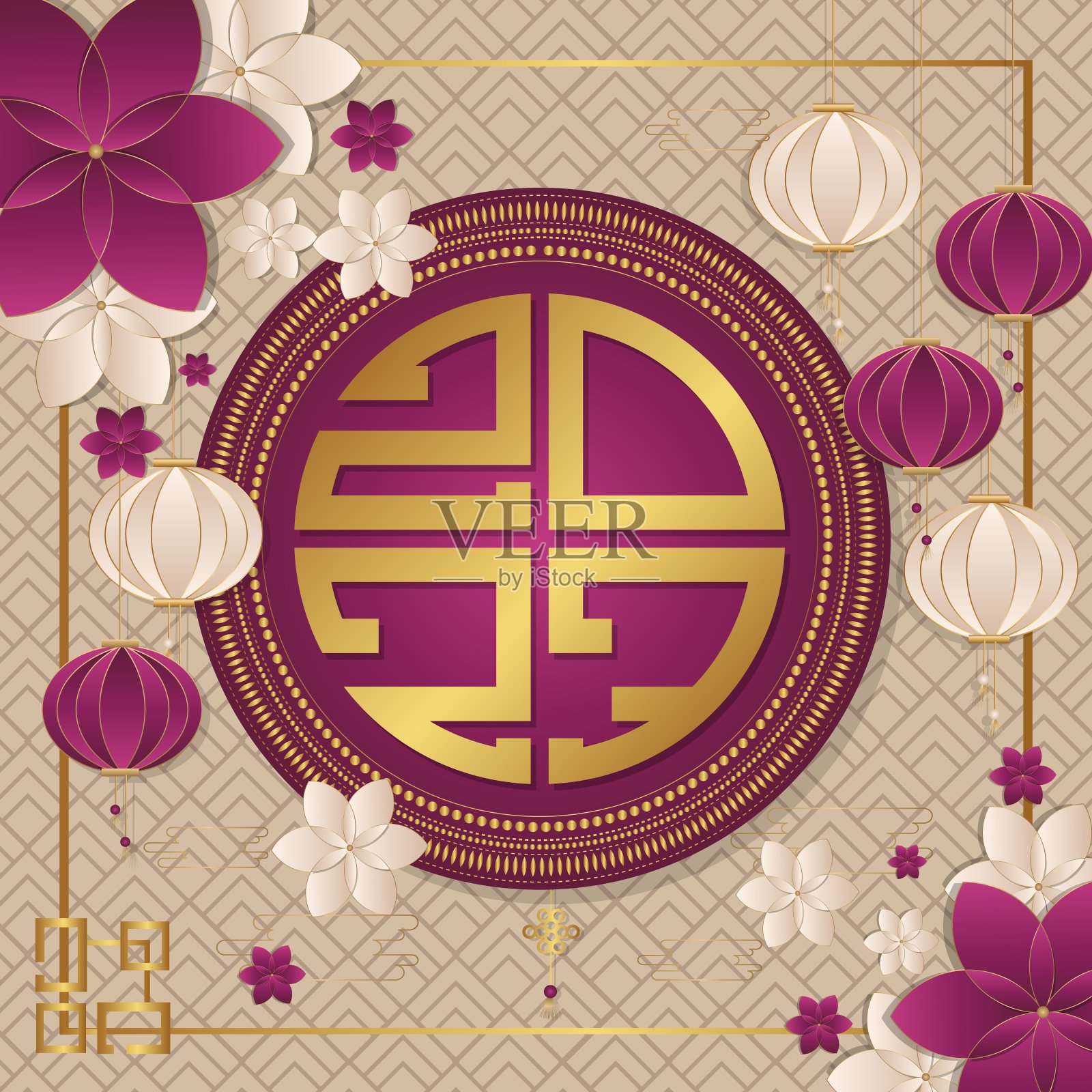 中国新年。设置矢量背景。节日礼品卡模板与现实的3d设计元素。节日横幅，网络海报，传单和小册子，贺卡，团体明亮的封面插画图片素材