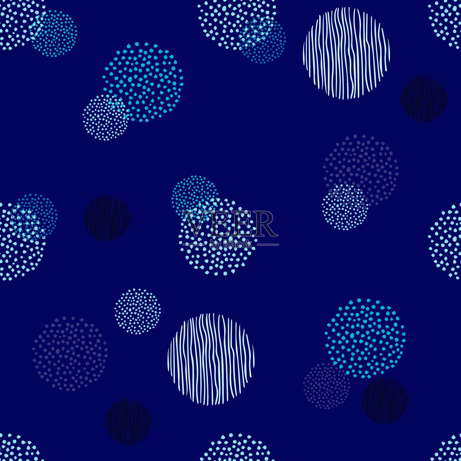 抽象几何无缝图案与圆形。时尚的手绘纹理。现代抽象设计的纸张，墙纸，织物，室内装饰。墙纸。矢量图插画图片素材