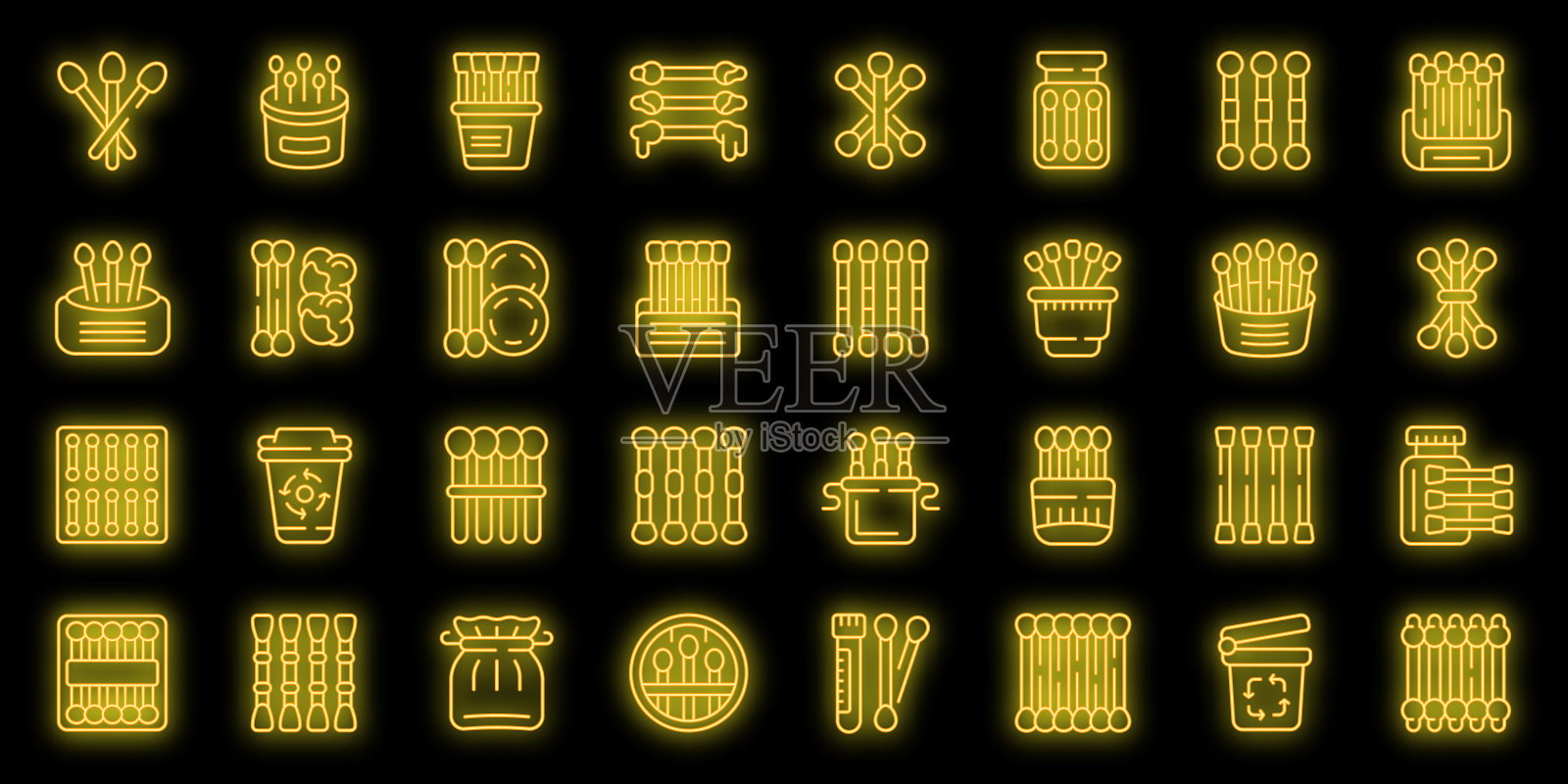 木棉签图标设置矢量霓虹图标素材