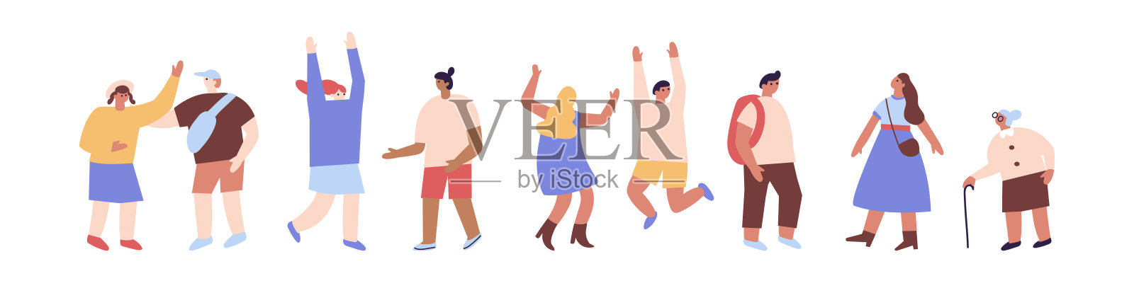 平人剪影矢量横横幅。男女平面人物孤立在白色背景上。插画图片素材