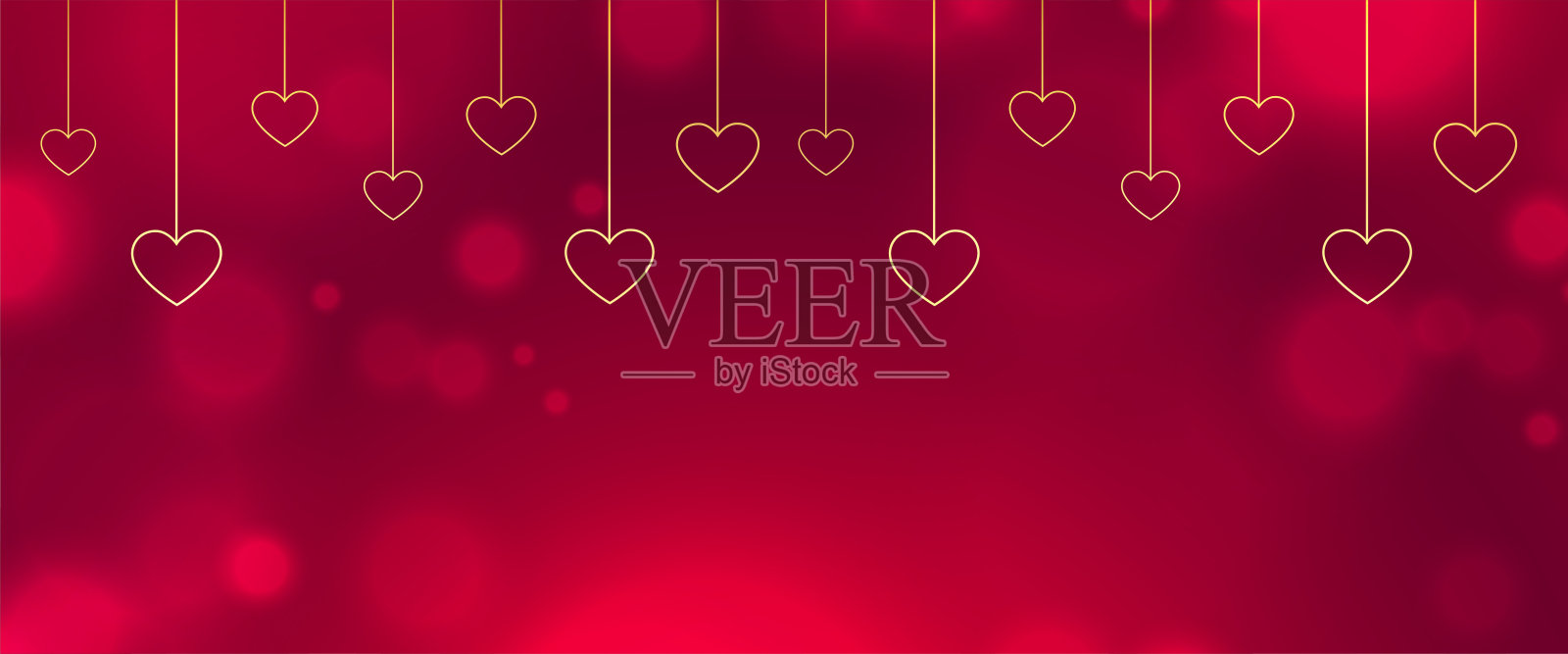 悬挂风格的金色心形闪亮横幅用于社交媒体帖子插画图片素材