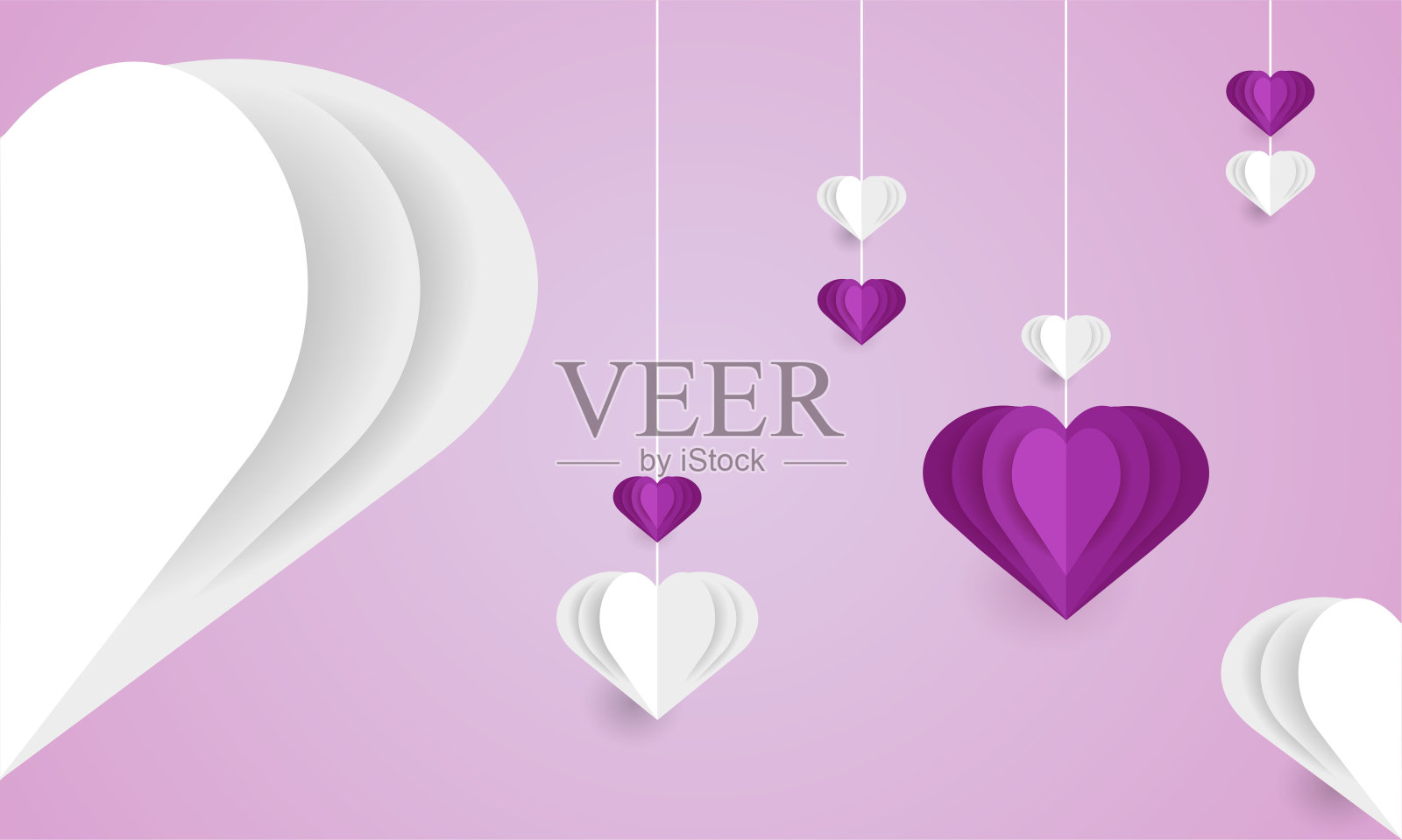 背景与紫色和白色的心。矢量插图。剪纸和手工风格。矢量图插画图片素材