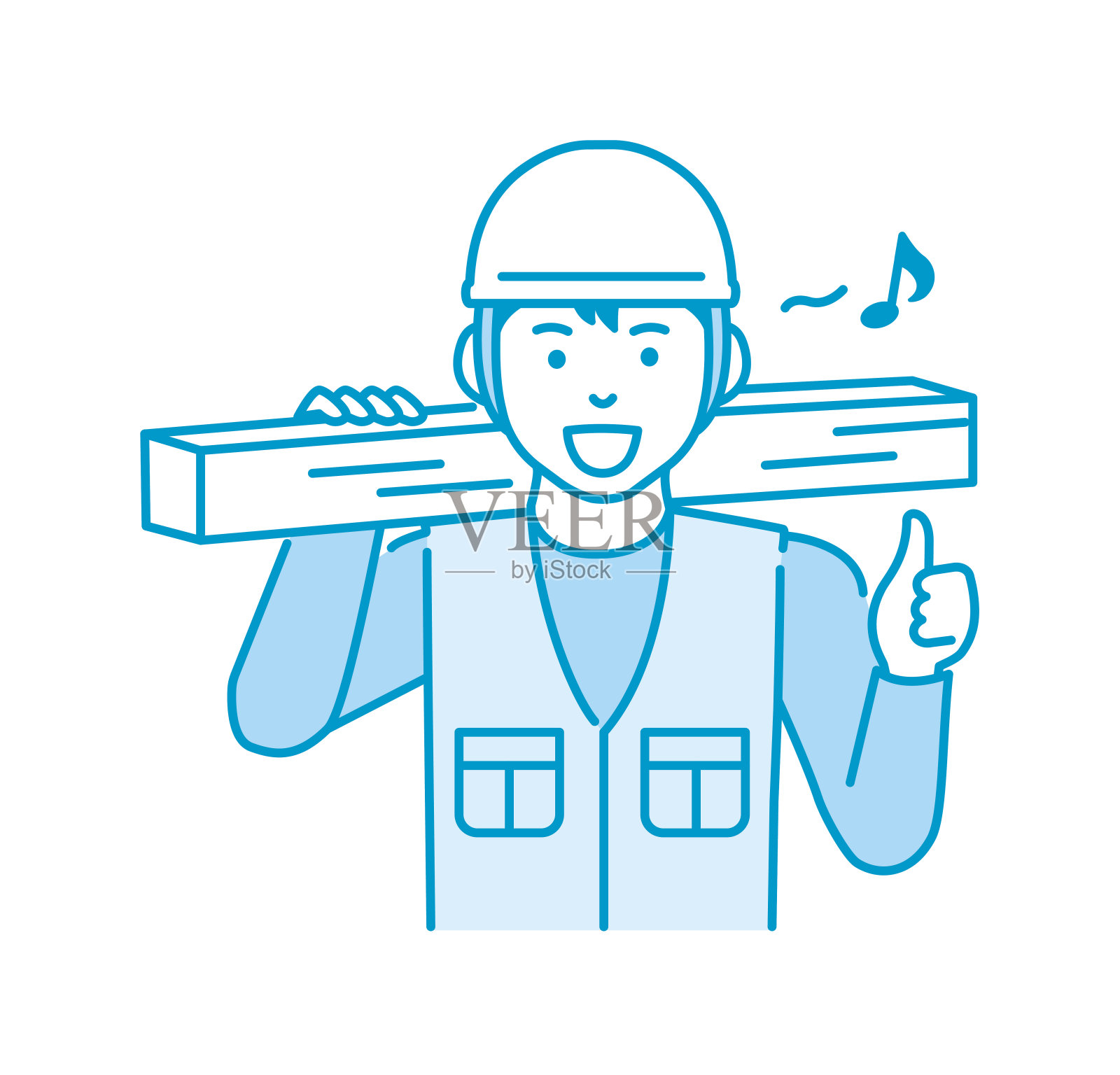 年轻的亚洲木匠矢量插图|拇指向上插画图片素材