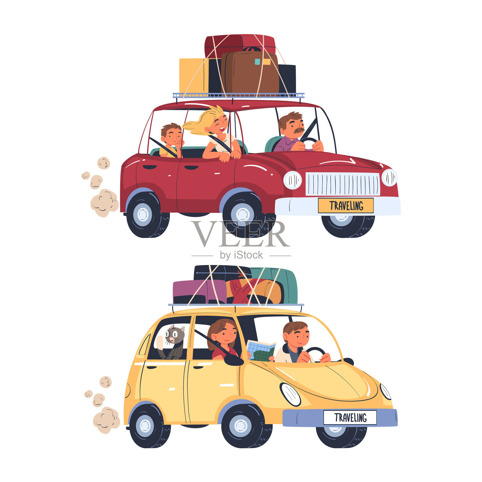 人们喜欢带着行李开车旅行插画图片素材