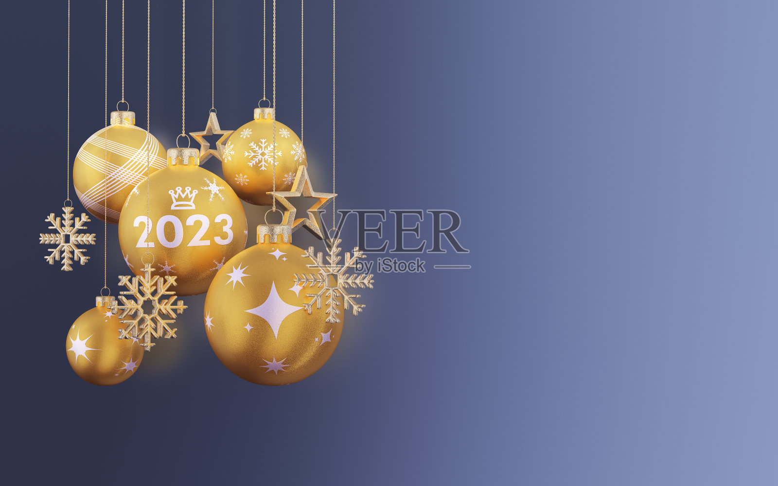 黄色圣诞装饰2023新年概念照片摄影图片