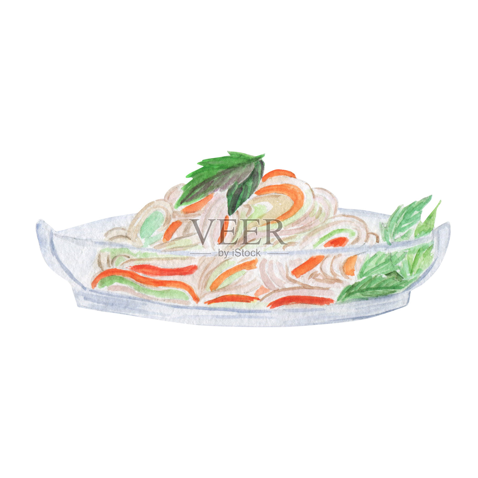 日式沙拉配白萝卜、胡萝卜和香草。健康的亚洲菜。东方传统菜单。插画图片素材