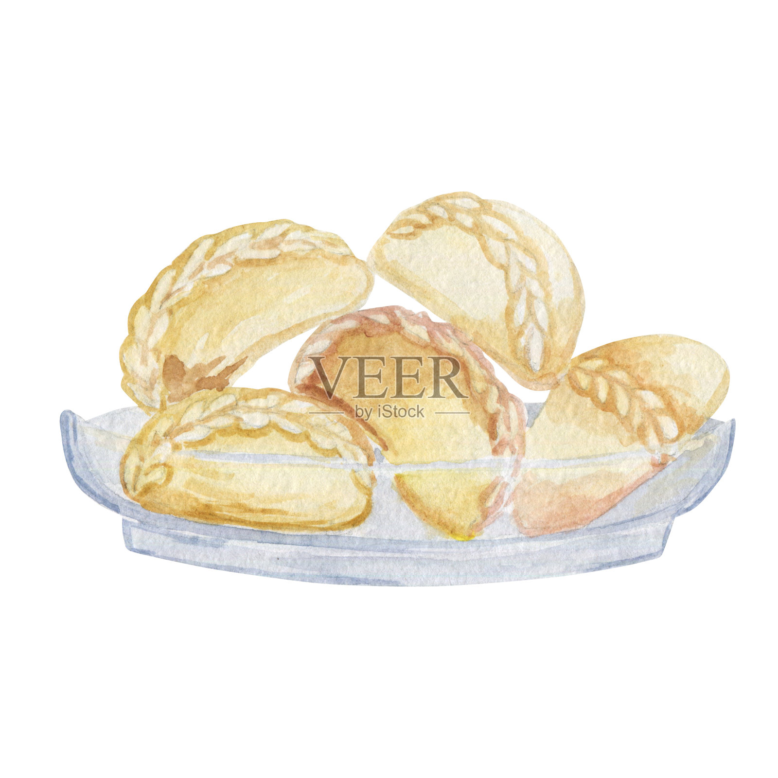 韩国馅饼。蒸汽烘干。配包子。东亚菜。菜单设计。插画图片素材