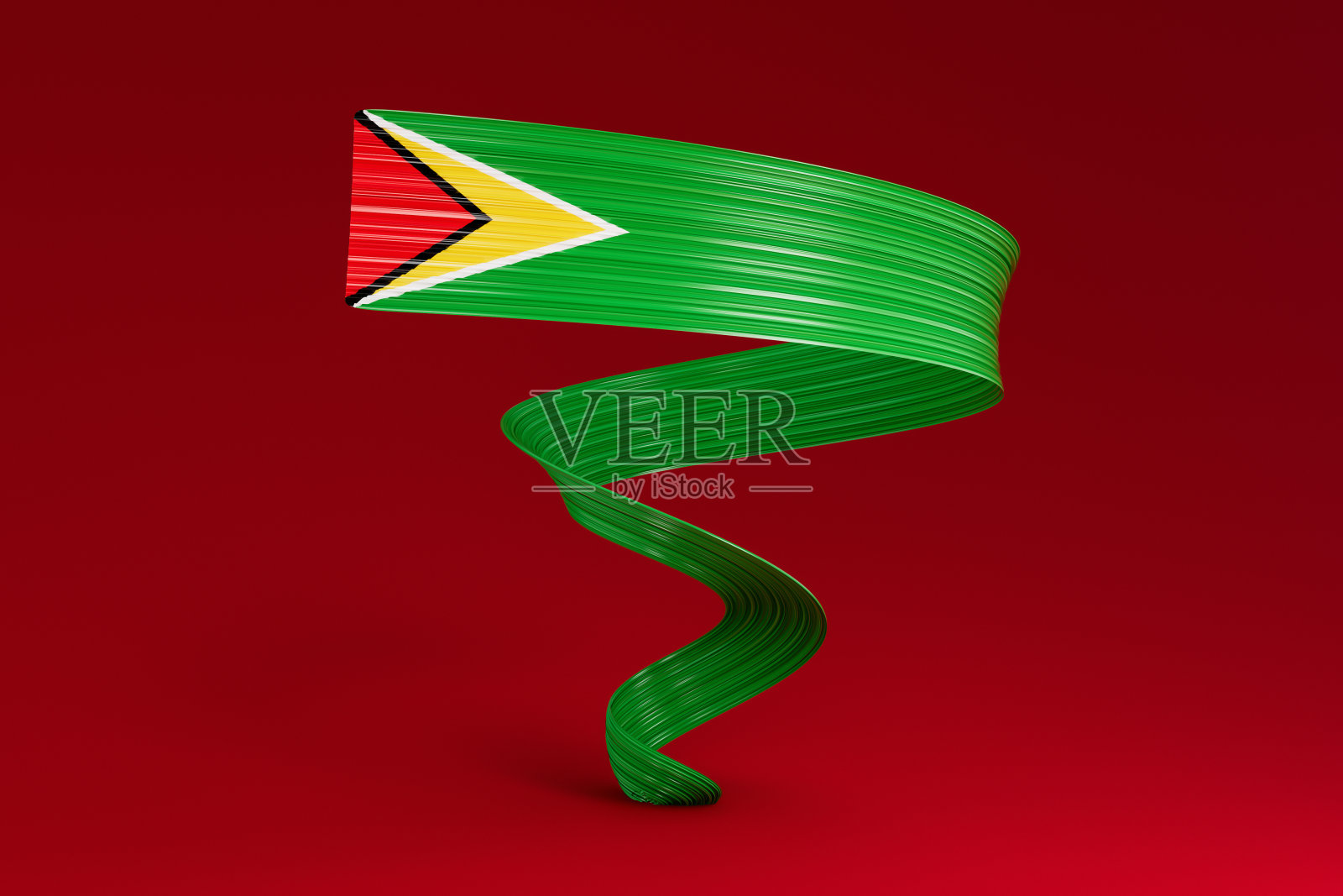 圭亚那国旗，红色背景的3d插图照片摄影图片