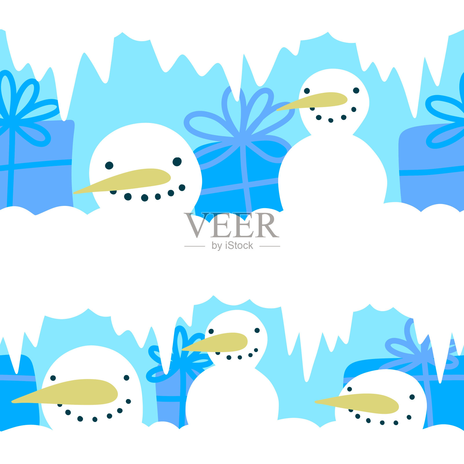 冬季印花与雪人和雪花设计元素图片