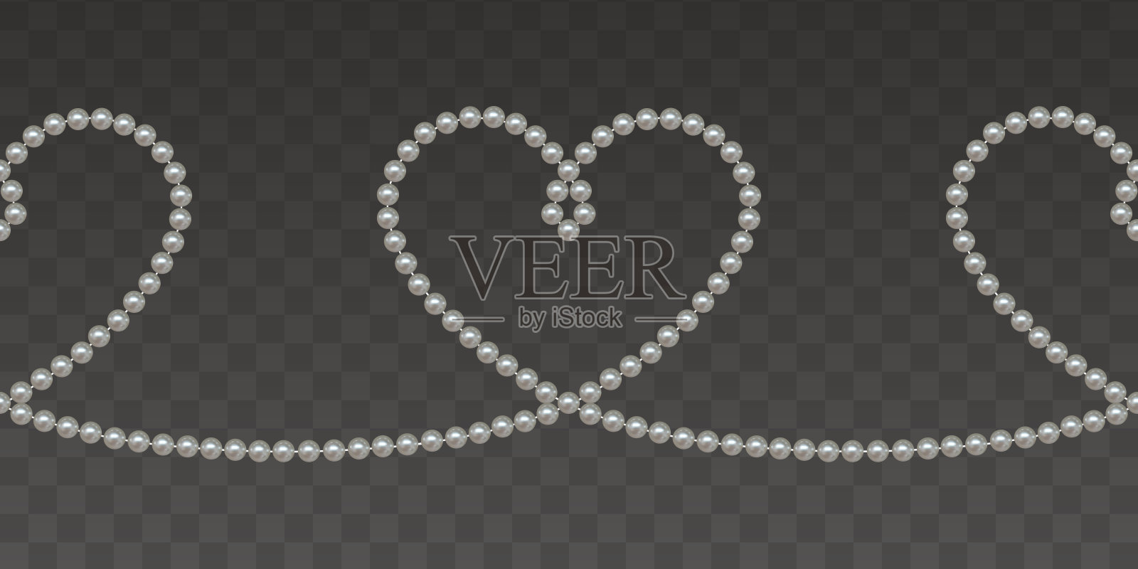 无缝边界与珠子。心形珍珠婚礼和情人节装饰插画图片素材