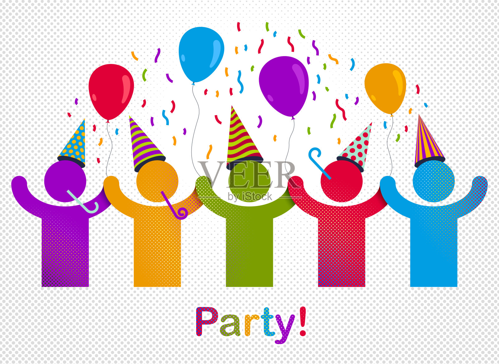 庆祝人矢量概念简单的插图或图标，庆祝周年纪念日或节日乐趣，一群快乐的快乐的人在派对上玩得很开心。插画图片素材