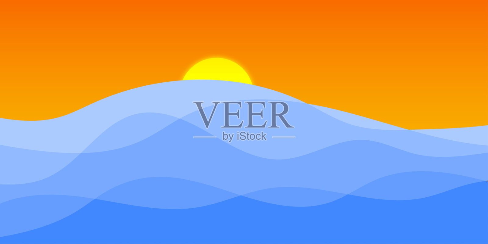 摘要海浪大海与太阳插画图片素材