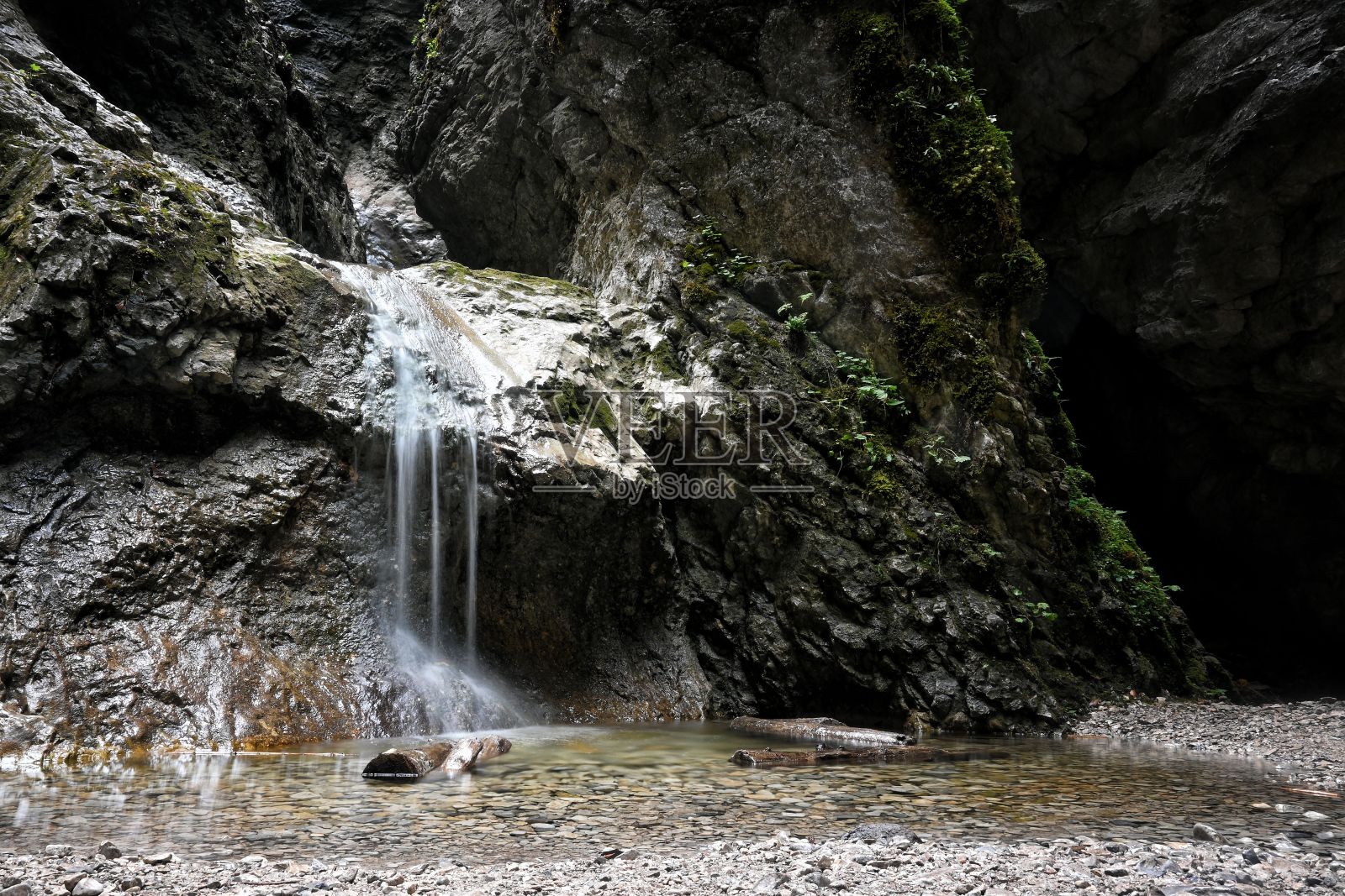 瀑布从悬崖上倾泻而下的美丽镜头照片摄影图片
