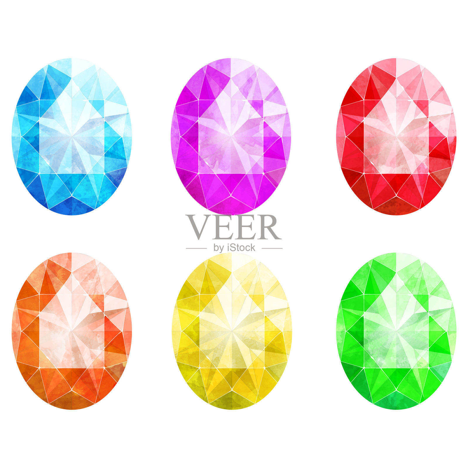 椭圆明亮切割珠宝水彩插图集设计元素图片