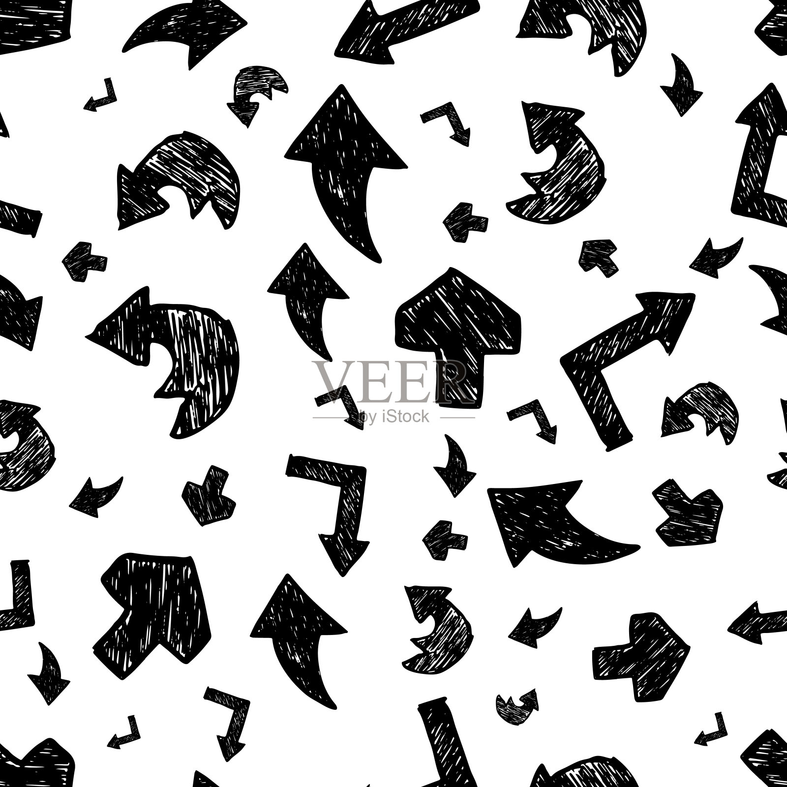 无缝模式与黑色手绘箭头设计元素图片