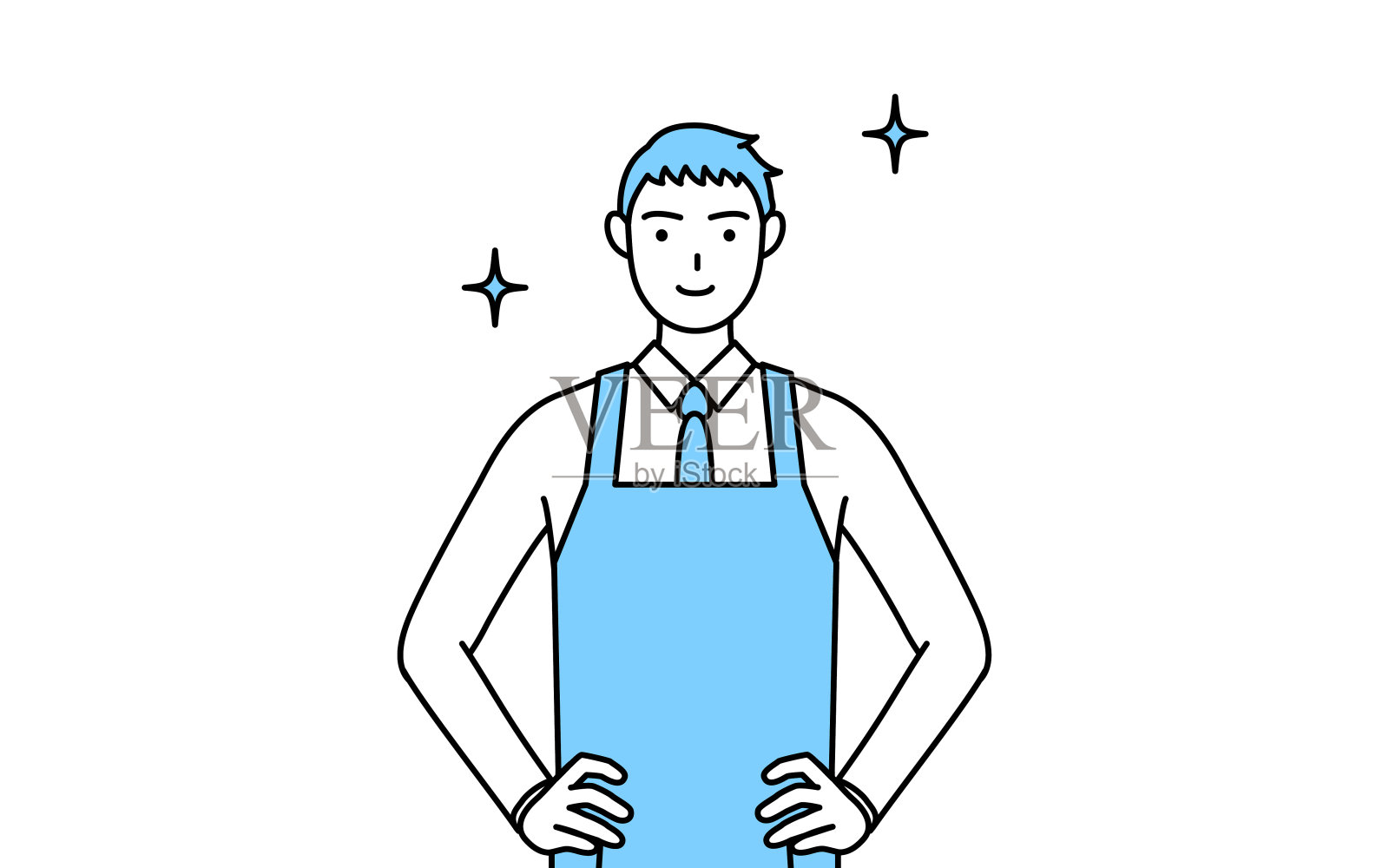 一个穿着围裙，双手叉腰的男人。插画图片素材