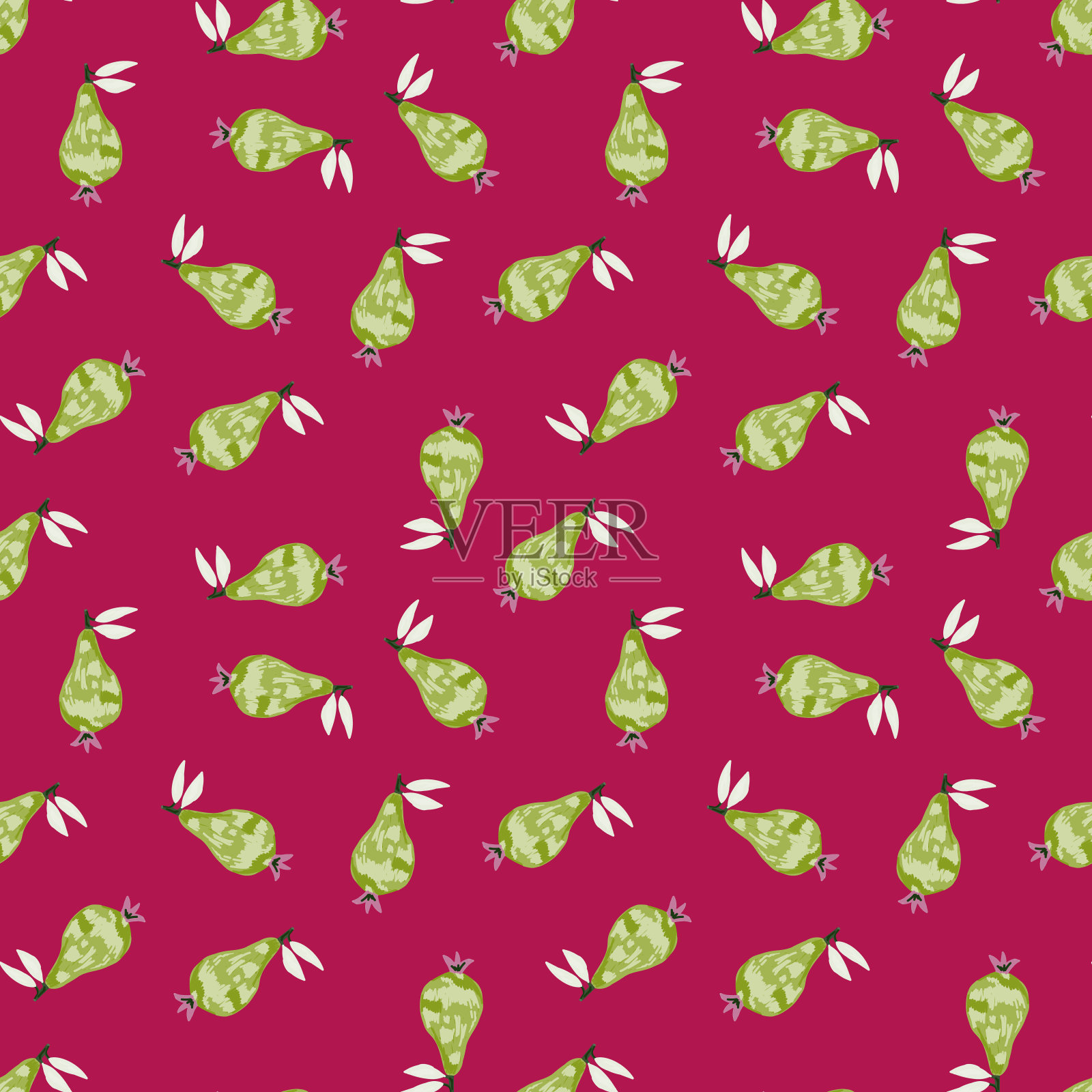 梨子上潦草的无缝图案。手绘水果植物背景。天真的艺术风格。插画图片素材