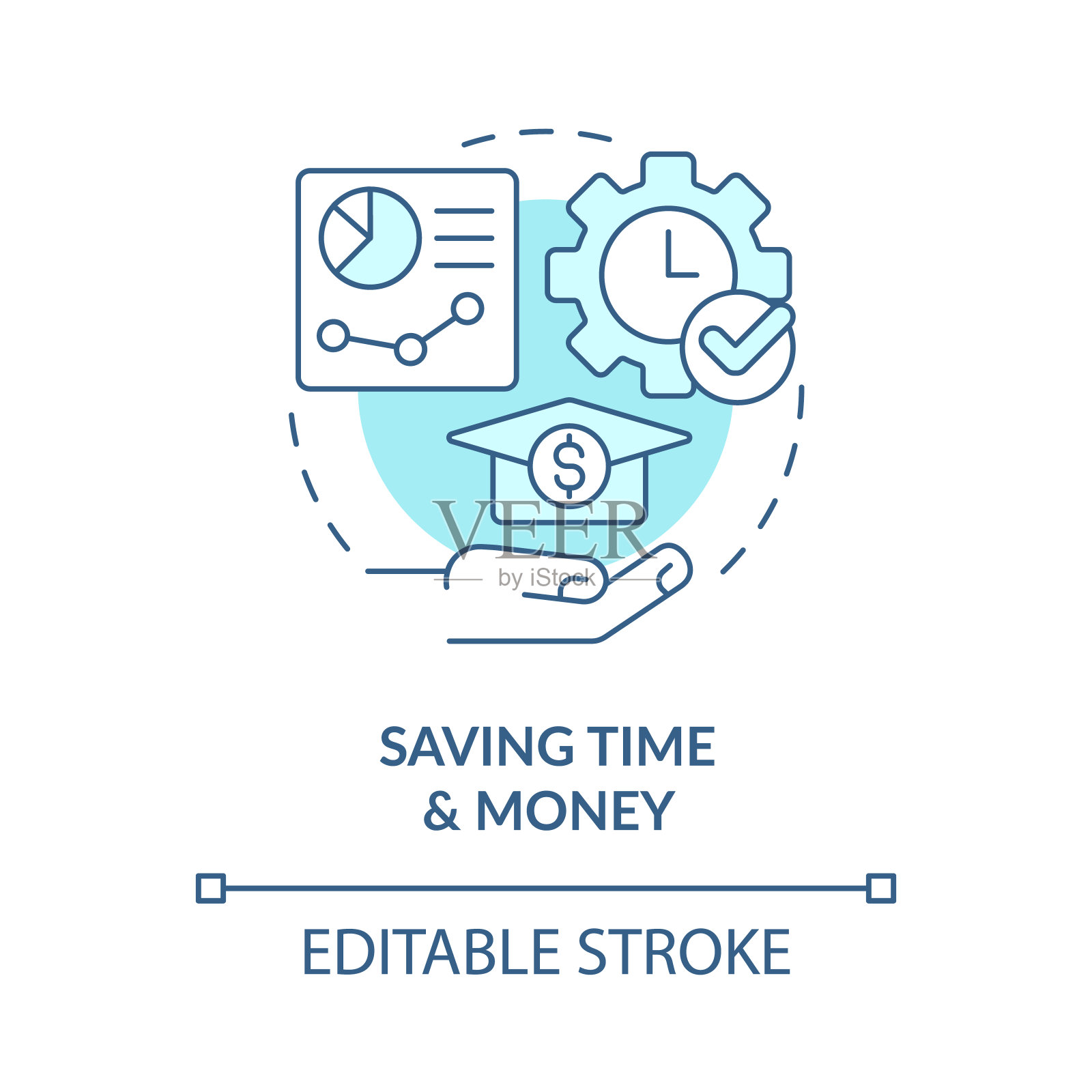 节省时间和金钱蓝色概念图标插画图片素材