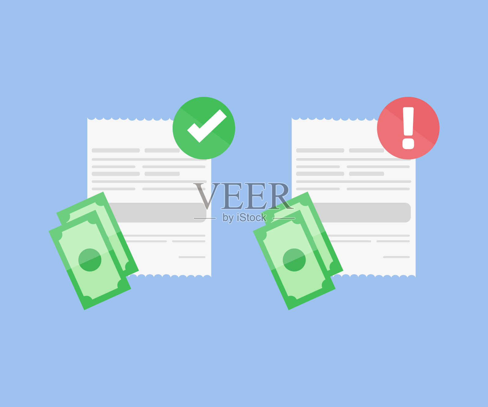 取消和批准支付图标设计。批准，失败的钱交易。批准，失败的钱交易矢量设计和说明。插画图片素材