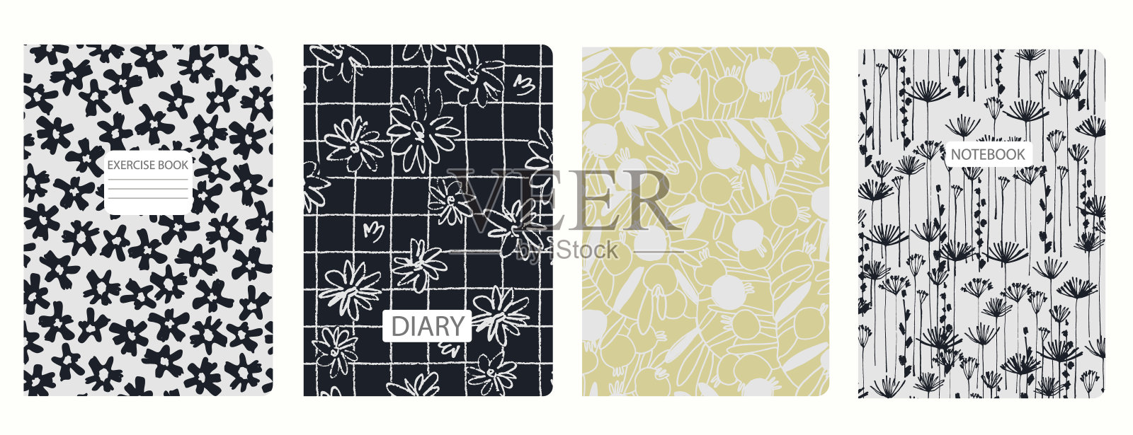 封面页模板基于无缝模式与花，树枝。头隔离，可更换插画图片素材