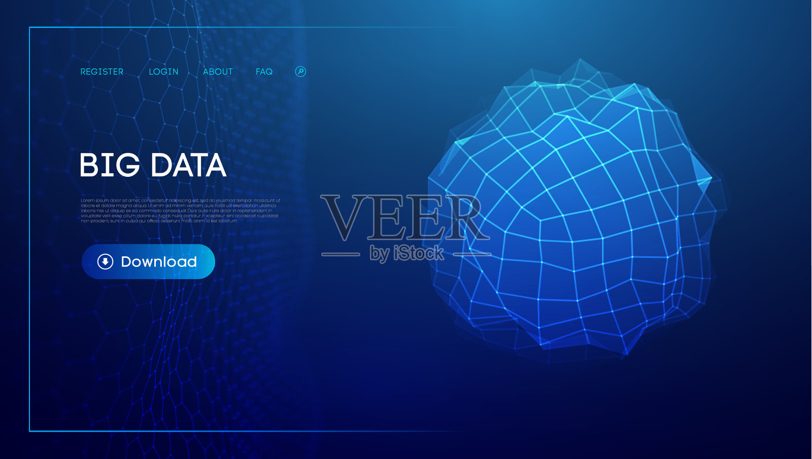 摘要低聚球数字网络背景。几何未来蓝色技术背景。低聚线框矢量设计。插画图片素材