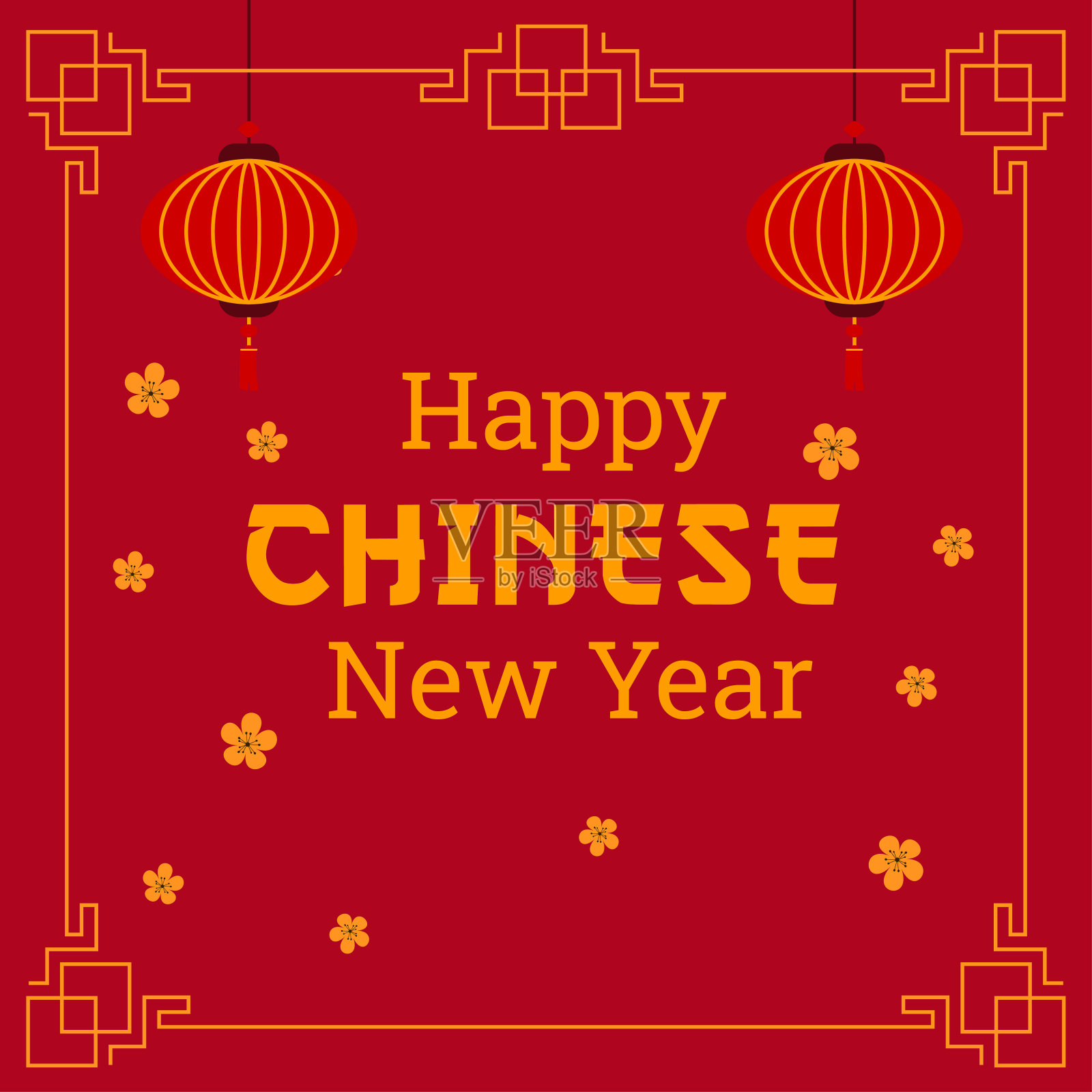 中国新年主题社交媒体模板。社交媒体帖子模板插画图片素材