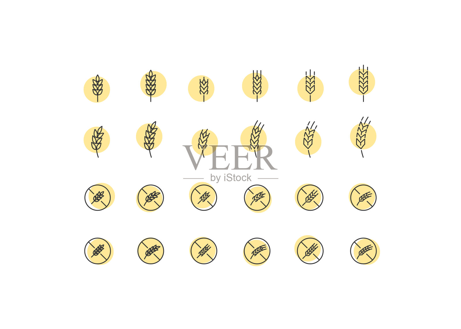 谷物图标集。面筋插图符号。标记小麦，大麦，燕麦矢量图标素材
